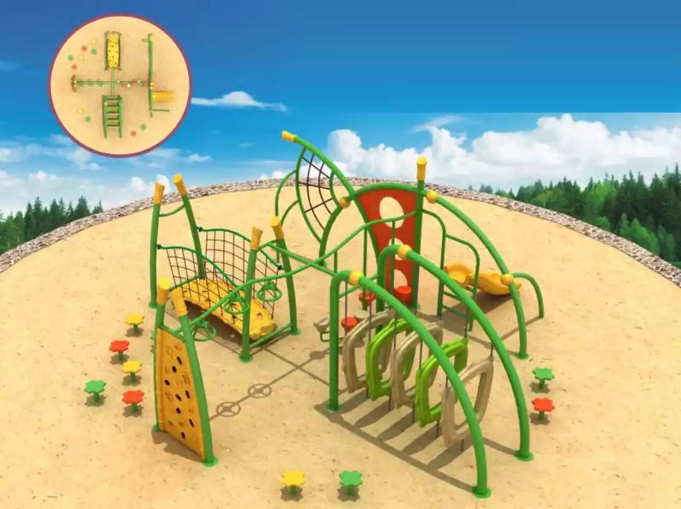 Klettergerüst Kletterwand mit Spielplätzen für aktive Kinder im Freien