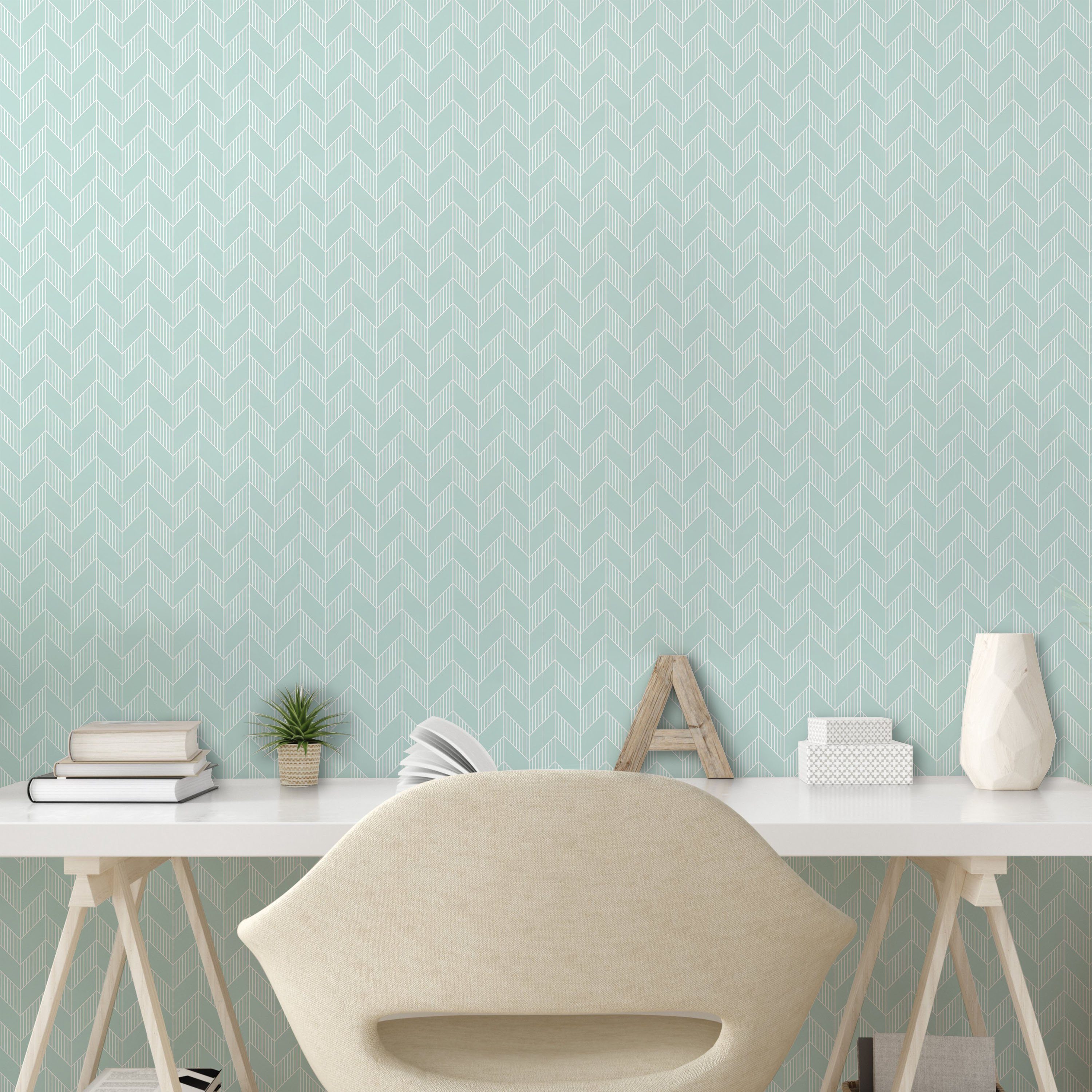 Abakuhaus Vinyltapete Zigzags Küchenakzent, selbstklebendes Monochrome Pastell Wohnzimmer Geometrisch