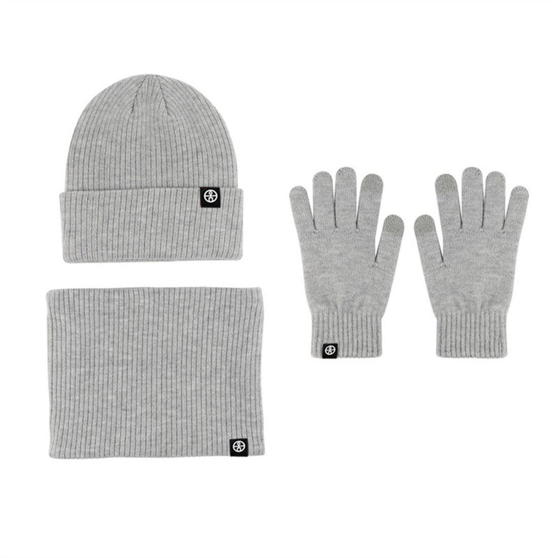 Grau DÖRÖY Winter Strickmütze Warmth Set, Handschuhe Schal 3 + Strickmütze Piece Unisex +