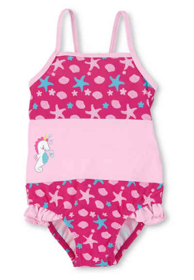 Sterntaler® Badeanzug Badeanzug uni + Seesterne Kinderbadeanzug - Badeanzug mit Rüschen in Magenta und Seesternen-Print, UV-Schutz 50+ Baby Badebekleidung mit Windeleinsatz