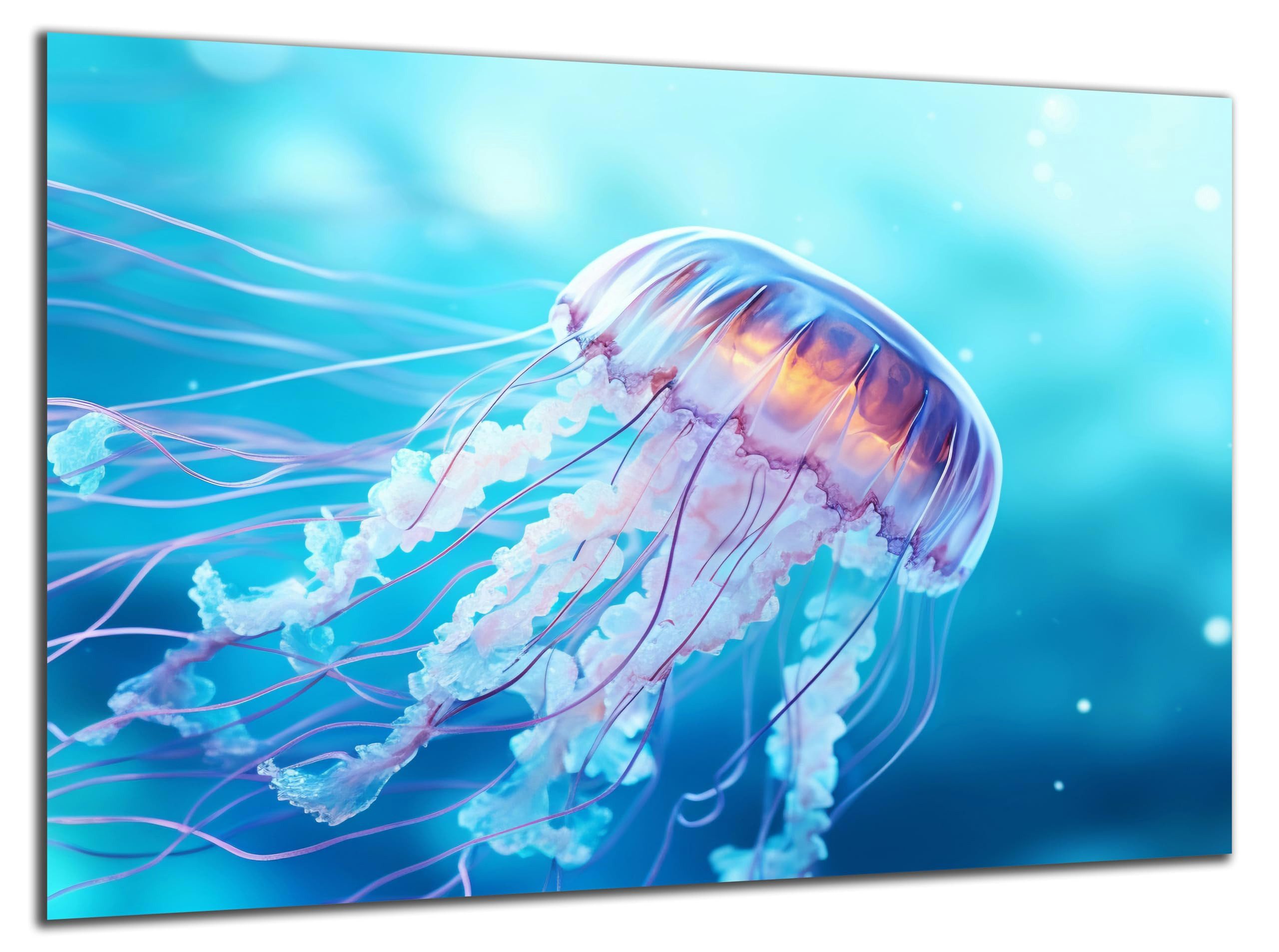 DARO Design Wandbild Unterwasserwelt Wandbilder Wand Deko Bilder Modern Leinwandbild, (Unterwasser Qualle - Bild klein Badezimmer Flur Wohnzimmer Schlafzimmer Büro Einteilig Querformat Fotodruck Unterwasserwelt), 30x20 cm