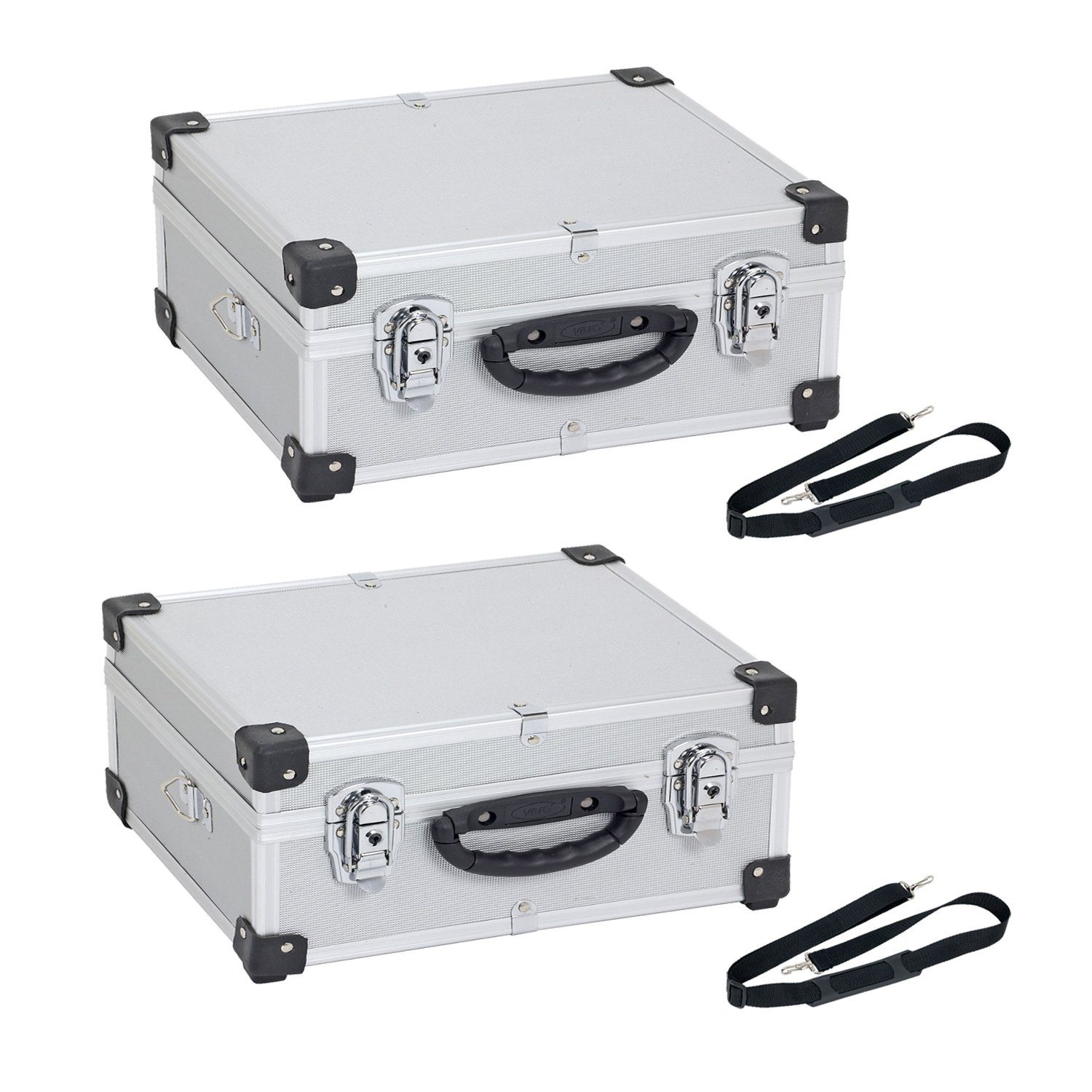 Aufbewahrungsbox 2x Lagerbox Alukoffer 2x + VARO Aluminiumkiste silber Kreator Tragegurt Werkzeugkiste