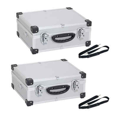 Kreator Aufbewahrungsbox VARO 2x Alukoffer Aluminiumkiste Werkzeugkiste Lagerbox silber + 2x Tragegurt