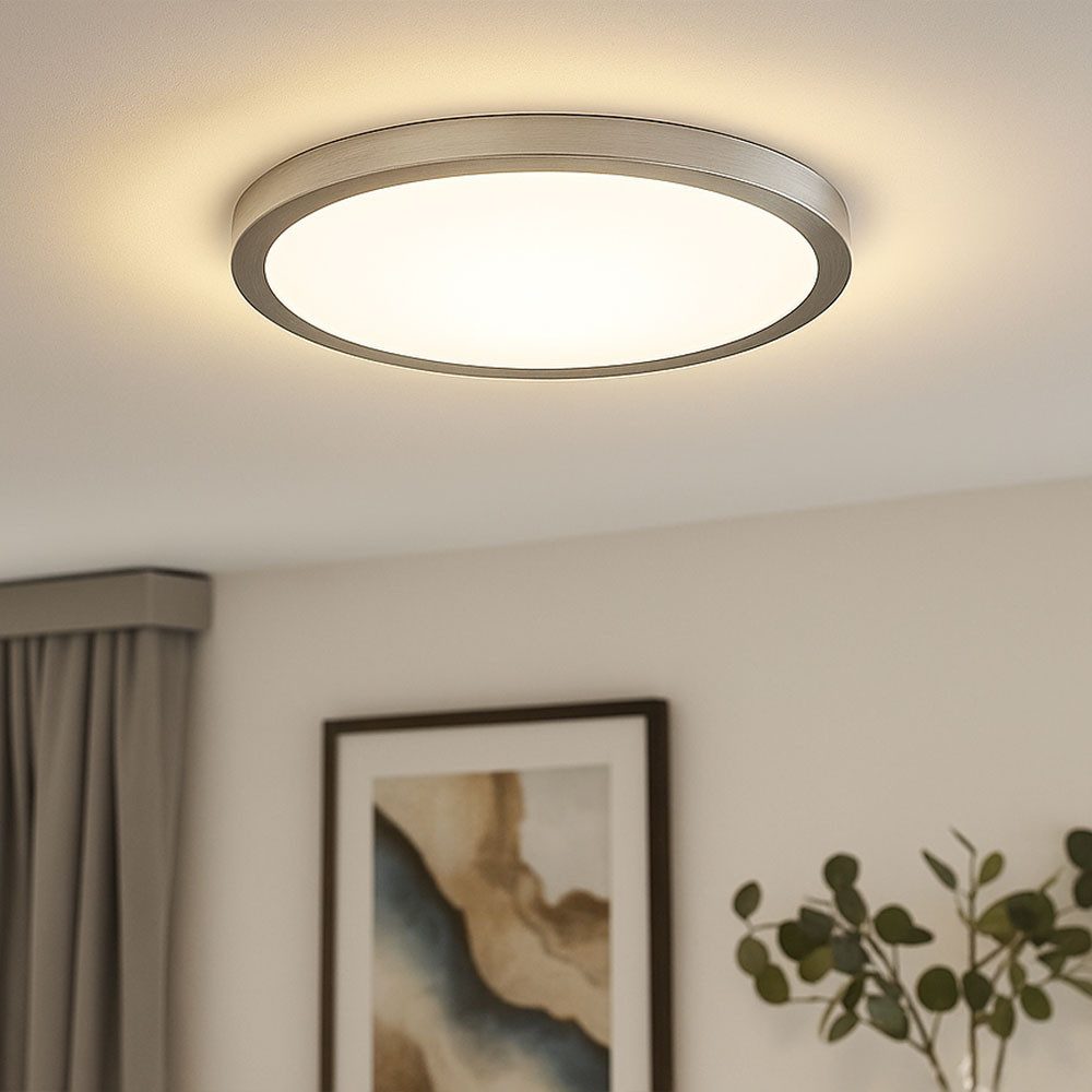 Briloner Leuchten LED Deckenleuchte, LED-Leuchtmittel fest verbaut, Warmweiß, LED Deckenleuchte Wohnzimmerlampe Hintergrundbeleuchtung silber rund