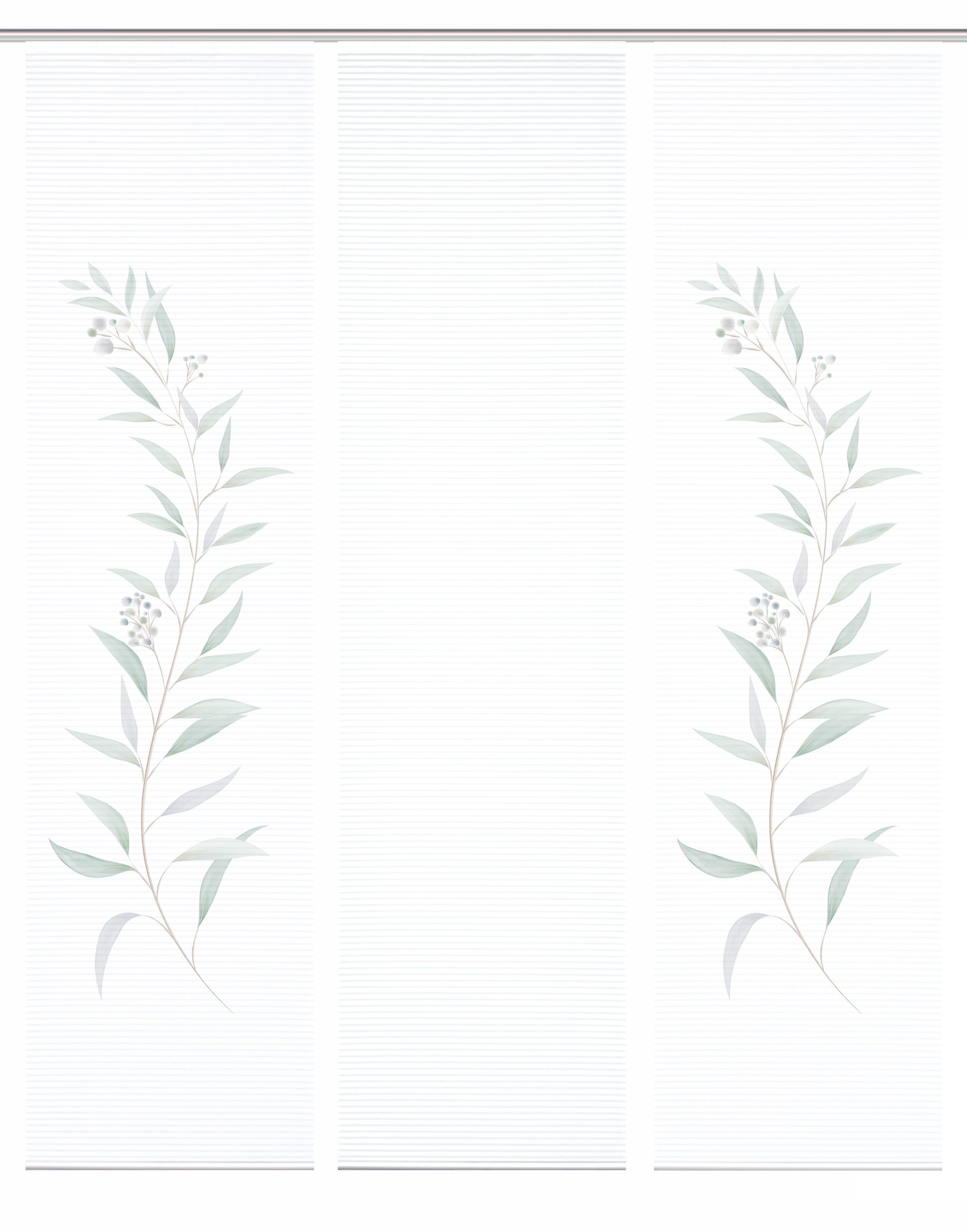 HOME WOHNIDEEN Schiebegardine HIG CELSO Schiebegardine rec. Polyester, 245x60 cm, 3D- Pflanzenranke (3 St), Paneelwagen, halbtransparent, Polyester (recycelt) Polyester