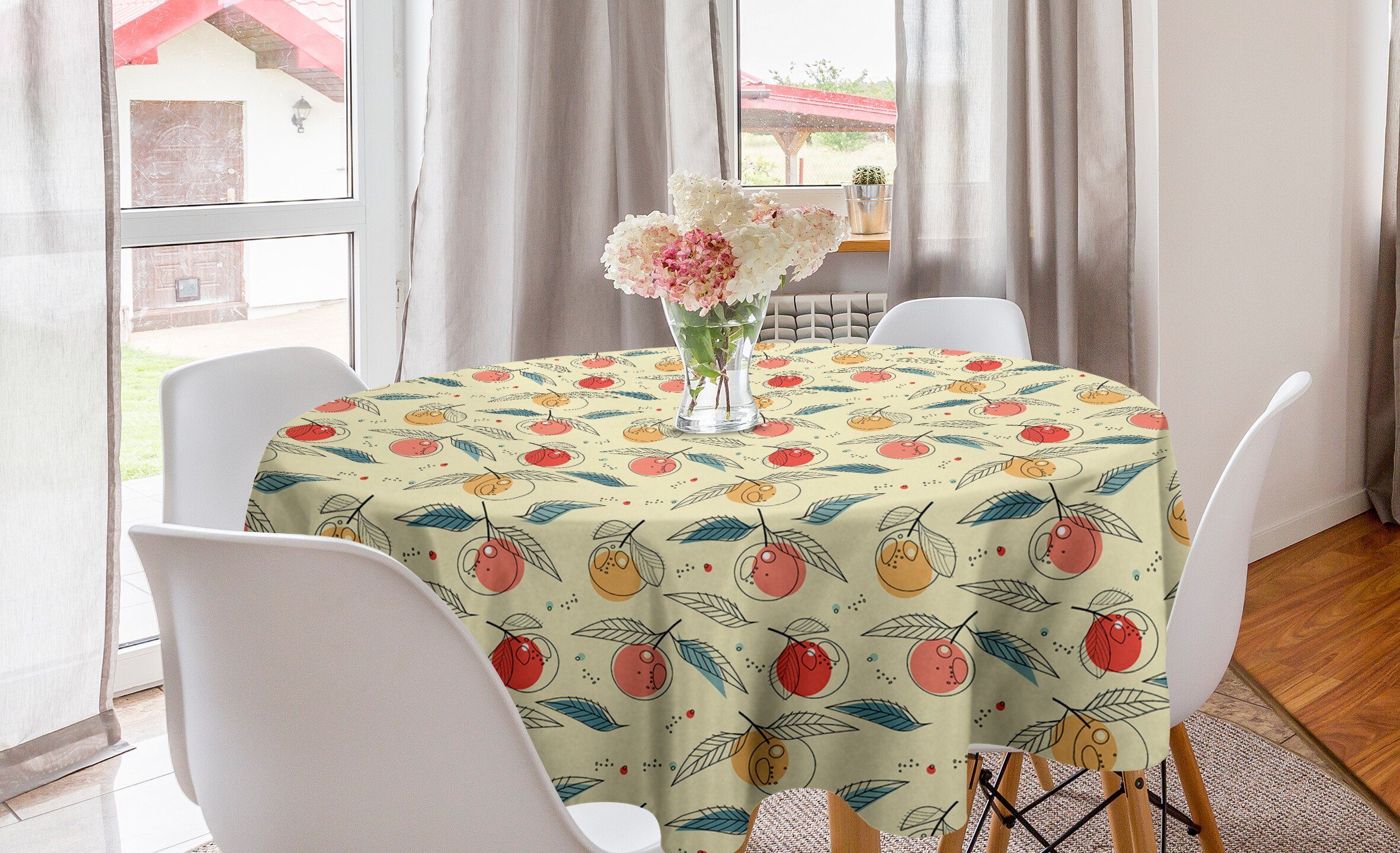Abakuhaus Tischdecke Kreis Tischdecke Abdeckung für Esszimmer Küche Dekoration, Obst Frische Tangerinen mit Blättern