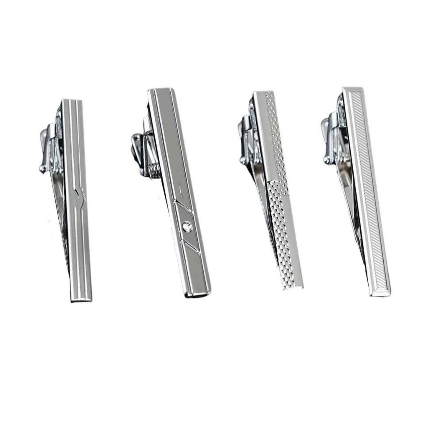 LuxusKollektion Krawattenhalter Krawattenklammern Set Silber 4Stk. klassisch