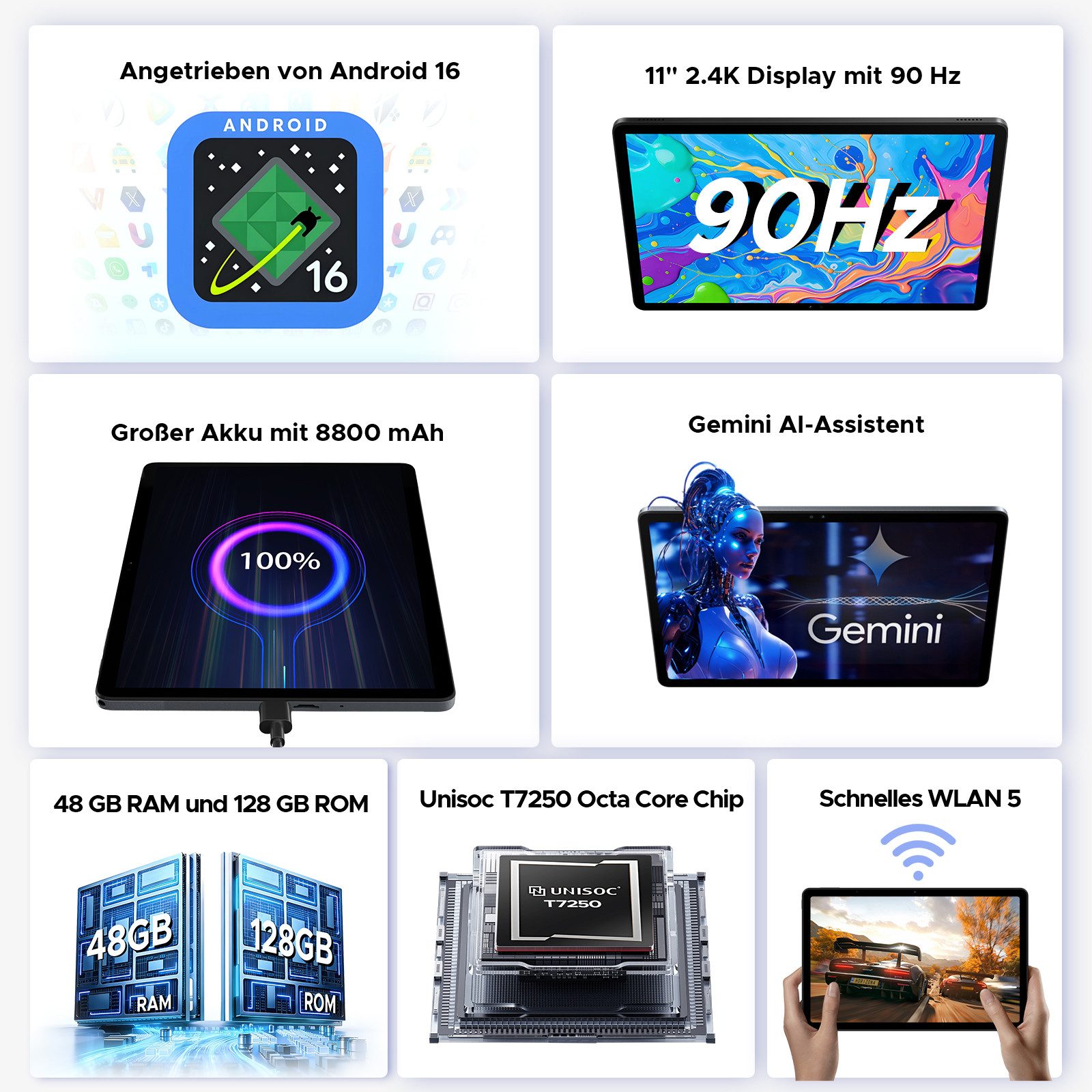 POCKAM P11 Pro Android 16 Tablet, 11" FHD+ 90Hz, 8800mAh, 18W Fast Charge Tablet (11", 128 GB, Android 16, WIFI, mit Tastatur, Stift & Maus, Gemini AI, Widevine L1, Face ID, GPS, OTG)
