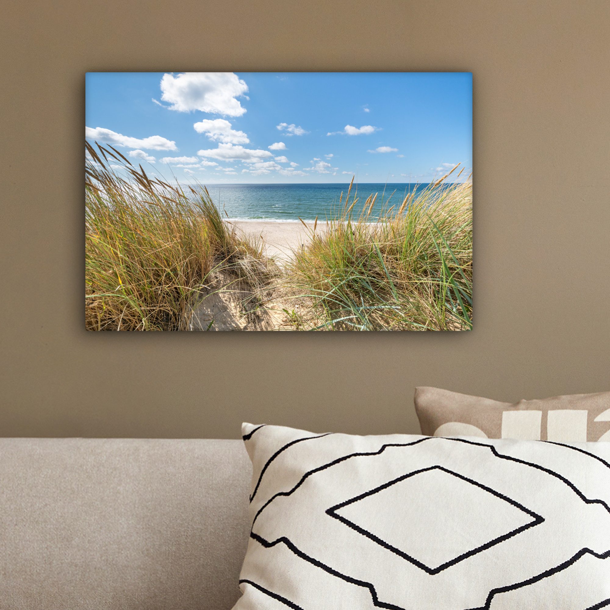 OneMillionCanvasses® Leinwandbild Düne - Gras - Meer - Strand, Fotodruck (1 St), Leinwand Bilder Klein, Wand Dekoration Aesthetic 30x20 cm – Bild 4 von 5