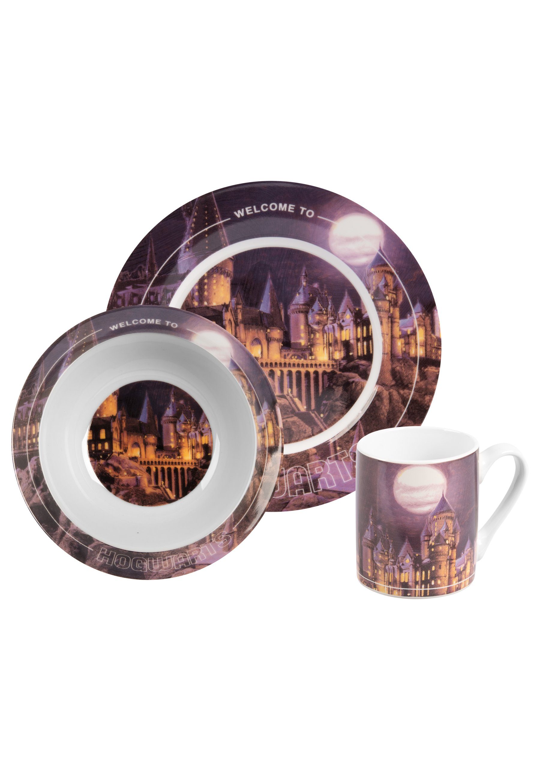 United Labels® Frühstücks-Geschirrset Harry Potter - Welcome to Hogwarts - Set, 3-tlg, 1 Personen, Porzellan