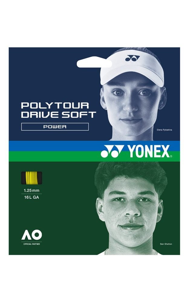 Yonex Tennissaite Poly Tour Drive Soft 1.25 (Haltbarkeit+Kontrolle) gelb 12m Set, Saitendicke: 1.25