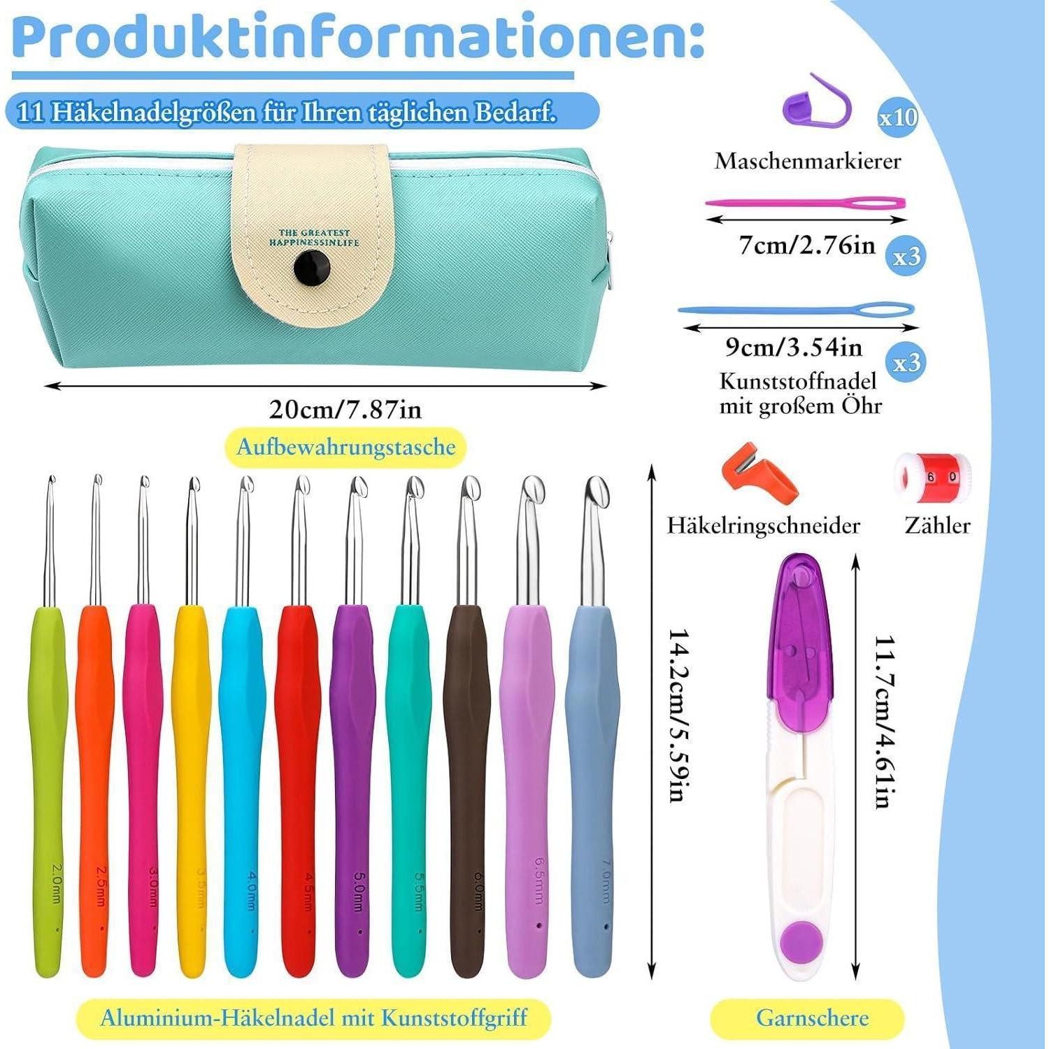 LuxusKollektion Häkelnadeln Häkelnadel Set 11 Größen 32 Stück Etui 2 mm 3 mm 4 mm 5 mm 6 mm 7 mm, 1 St. – Bild 2 von 5