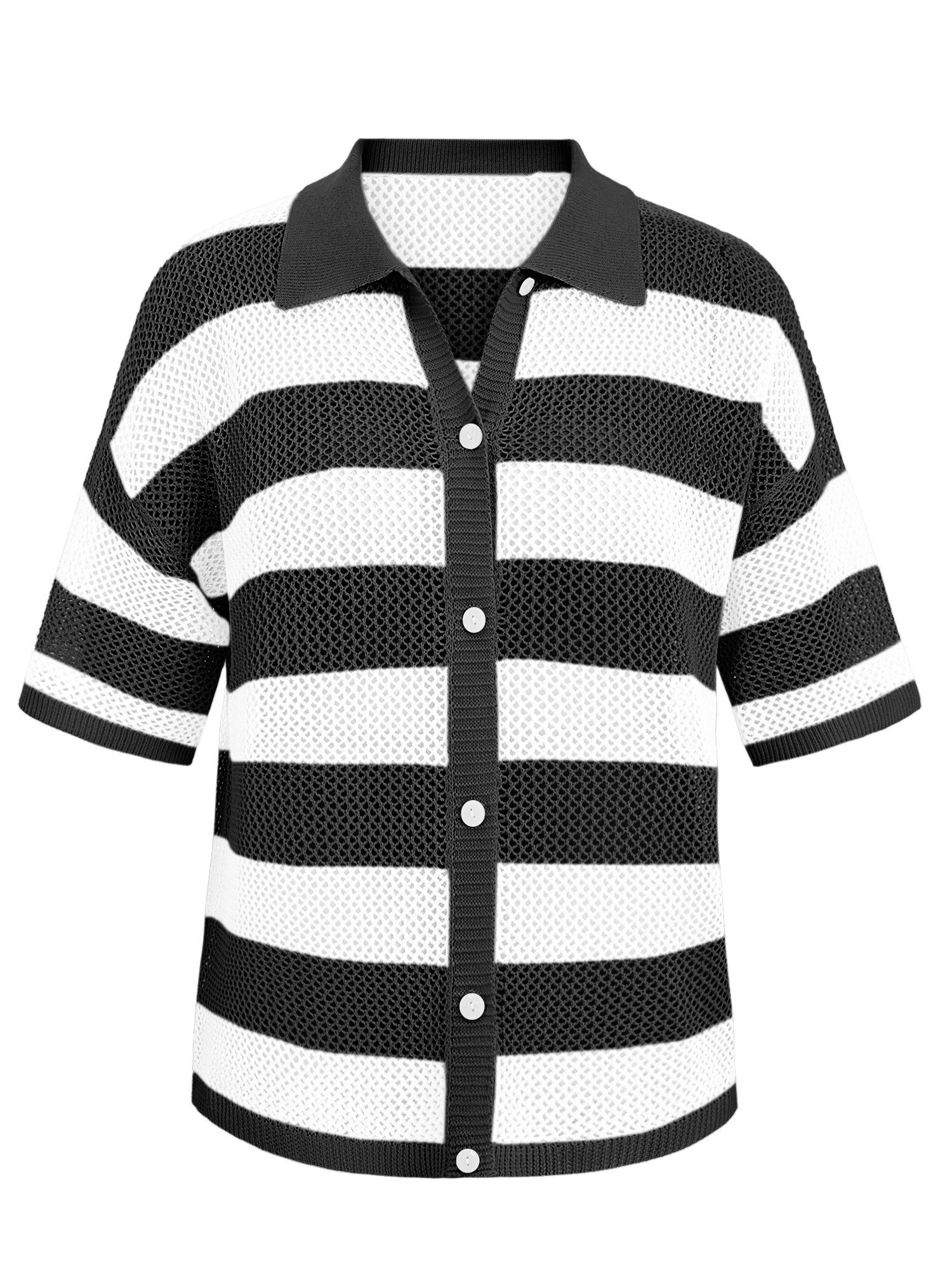 Strickjacke Damen Gestreifter Kurzarm Strickcardigan