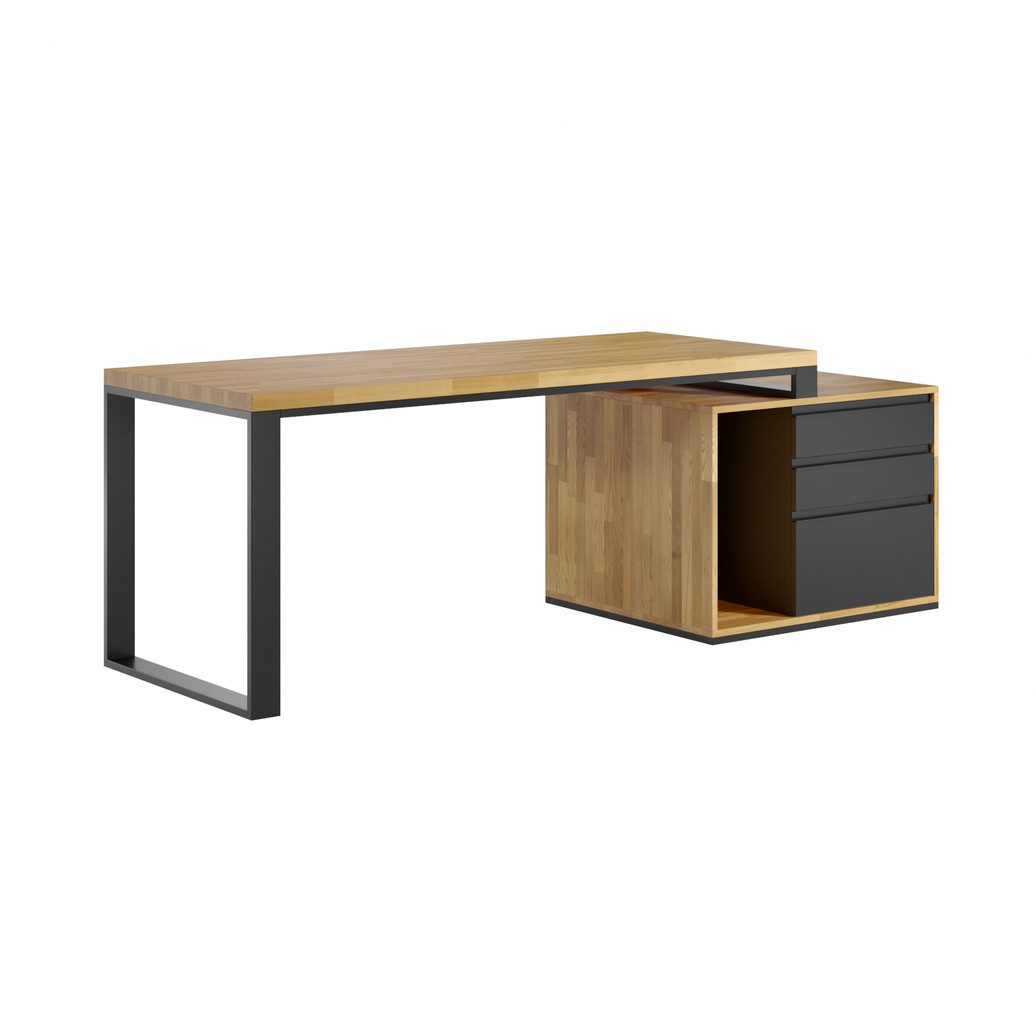 Deerhorn Schreibtisch Bürotisch Loft Office Plus Eiche & Schwarz, Massivholz