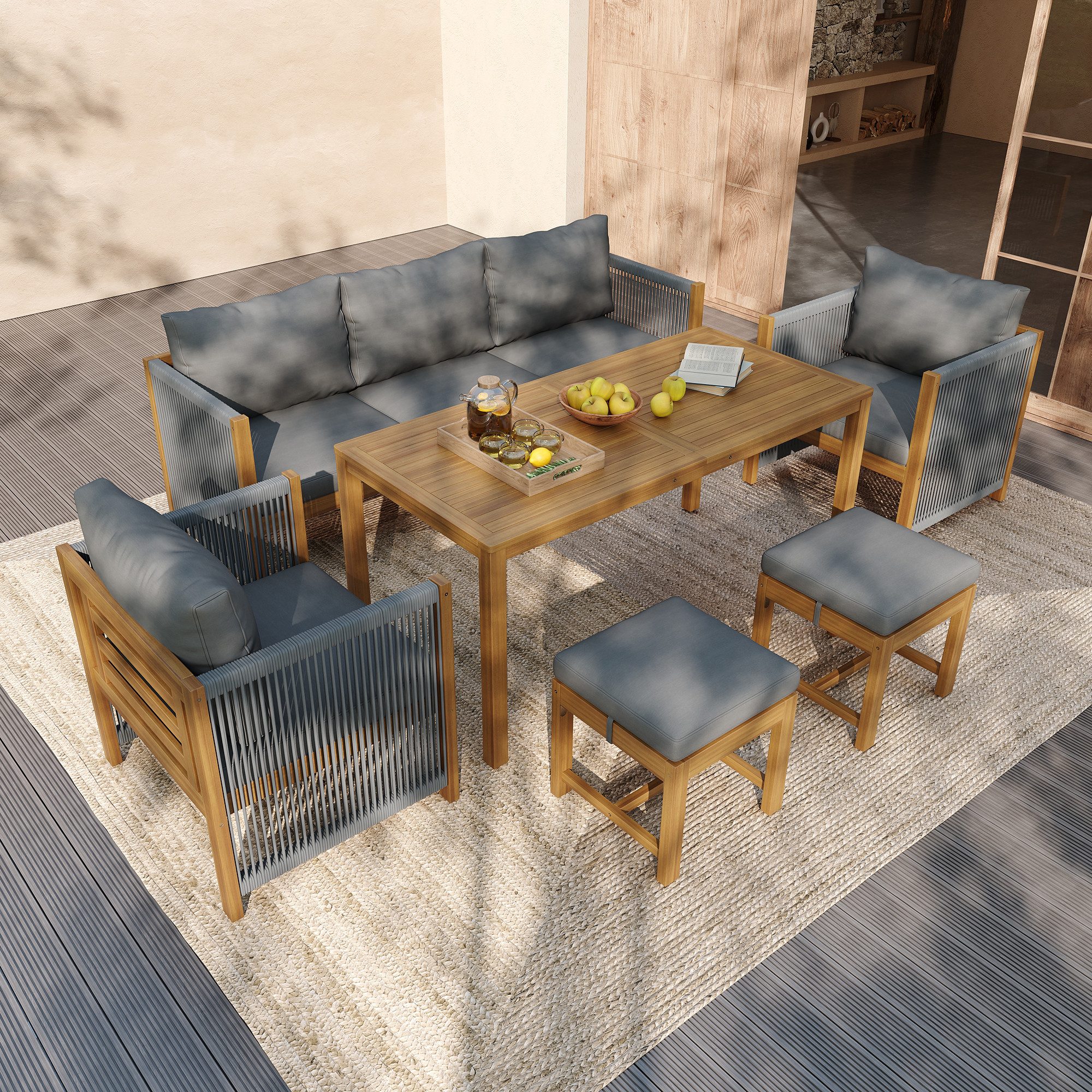 OKWISH Gartenlounge-Set Garten-Lounge-Set, (Outdoor-Sofa-Set, Garten-Esstis günstig online kaufen