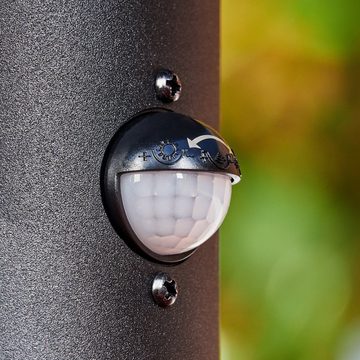 hofstein Pollerleuchte mit Bewegungsmelder, ohne Leuchtmittel, aus Metall/Glas in Schwarz/Rauchfarben, Wegeleuchte 45cm, IP54, 1x E27