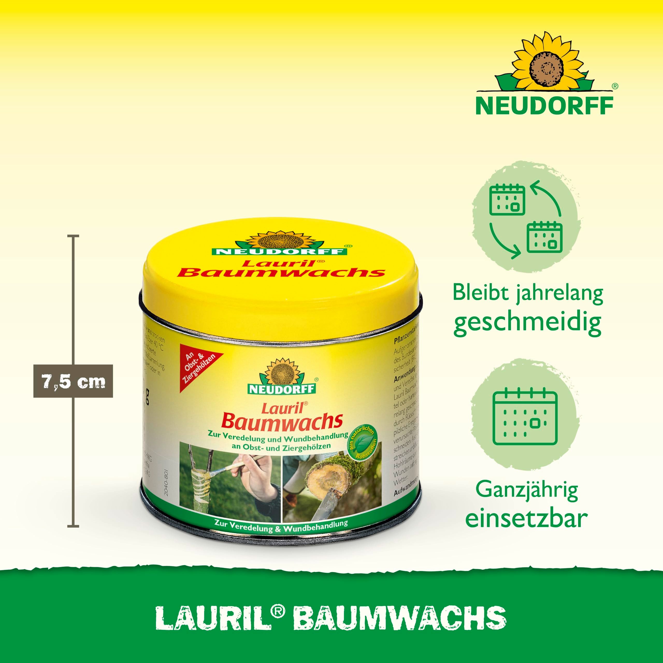 Neudorff Baumwachs Lauril Baumwachs 250 g, 250 g, 1 St., aus natürlichen Rohstoffen, pflanzenverträglich, trocknet innerhalb von 24 Stunden, zur Veredelung und schnellen Wundheilung von Obst- und Ziergehölzen