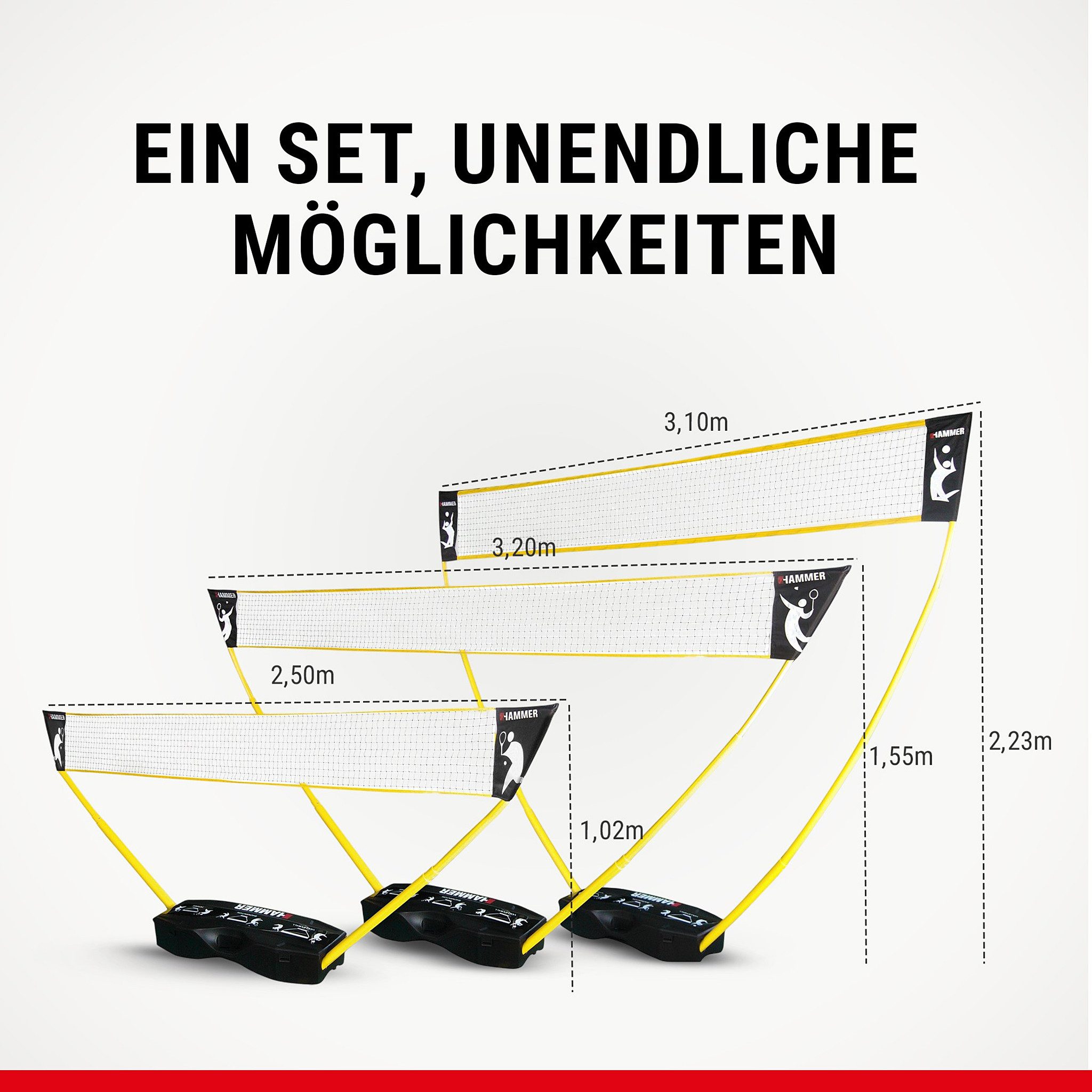 Hammer Volleyballnetz 3 in1 Netz-Set für Badminton, Tennis und Volleyball – Bild 4 von 5