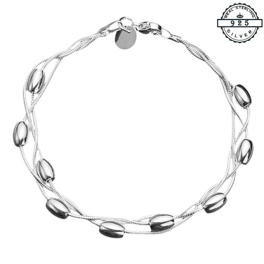 Taffstyle Silberarmband Elegantes 925 Sterling Silber Armband mit Ketten und Silberperlen (Filigranes Damenarmband mit polierte Perlen und sicherem Karabinerverschluss)