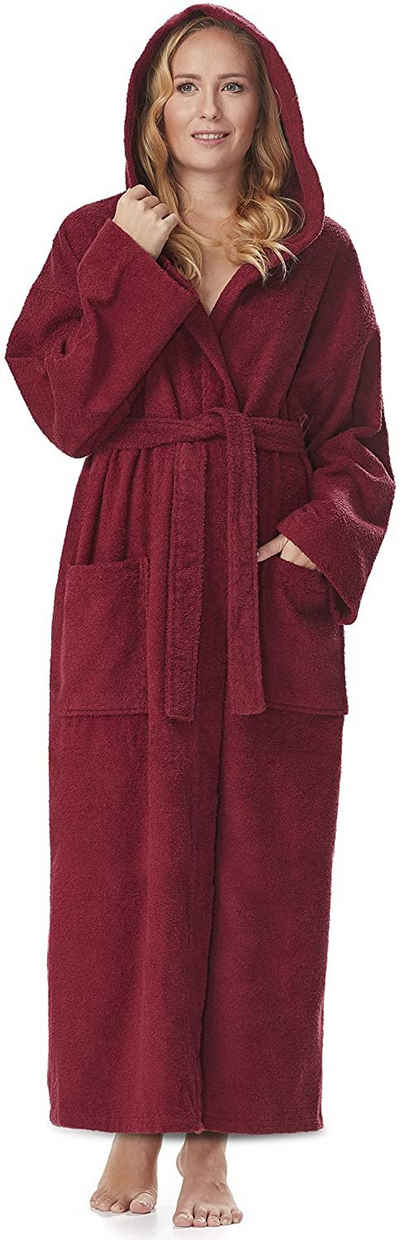 Arus Damenbademantel Astra, 100% Baumwolle, mit Kapuze, wadenlang oder extra lang, 100% Baumwolle