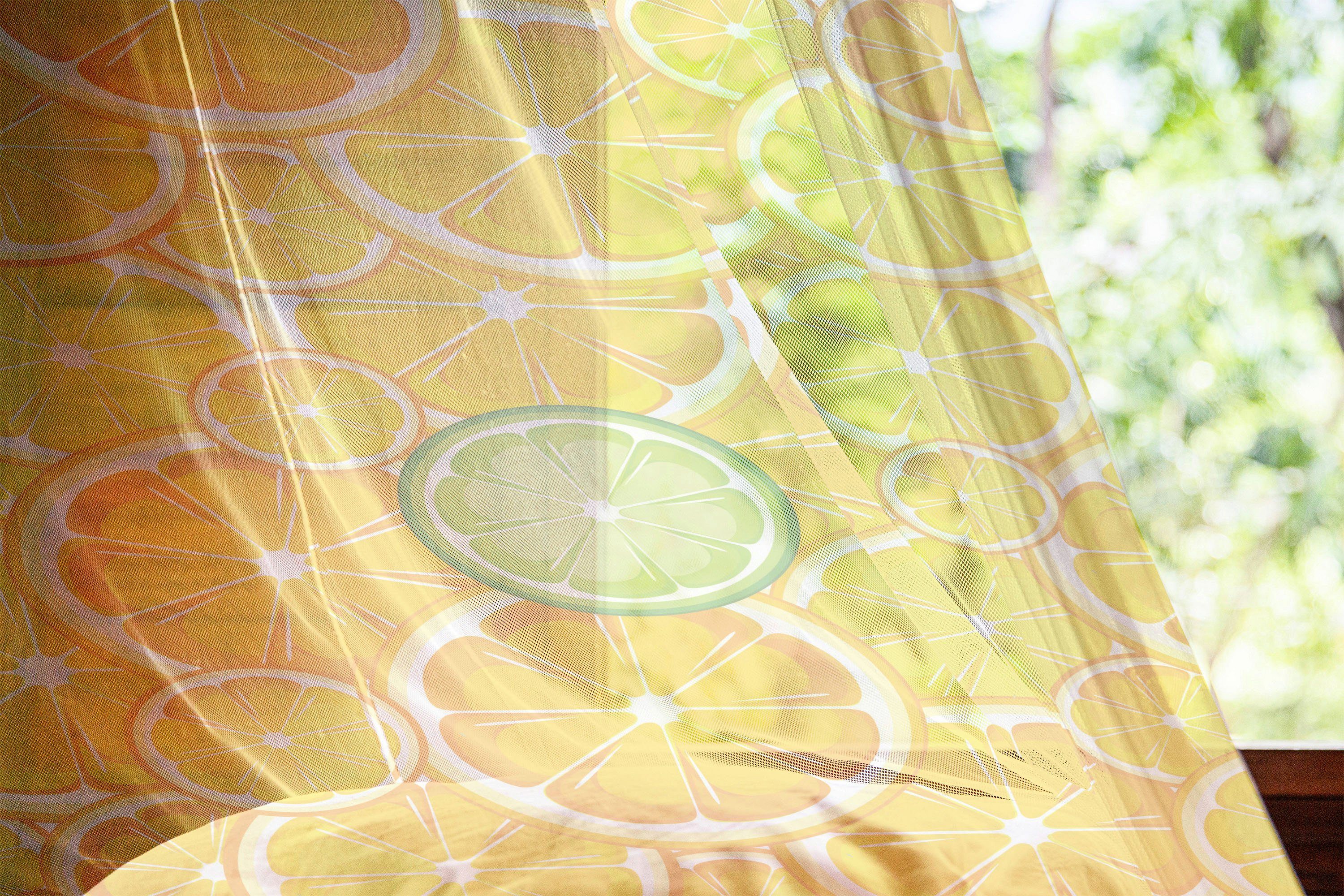 Gardine schiere Drapierung für Hochzeit 2 Party Obst Lemon Abakuhaus, Panels, Kreise orange