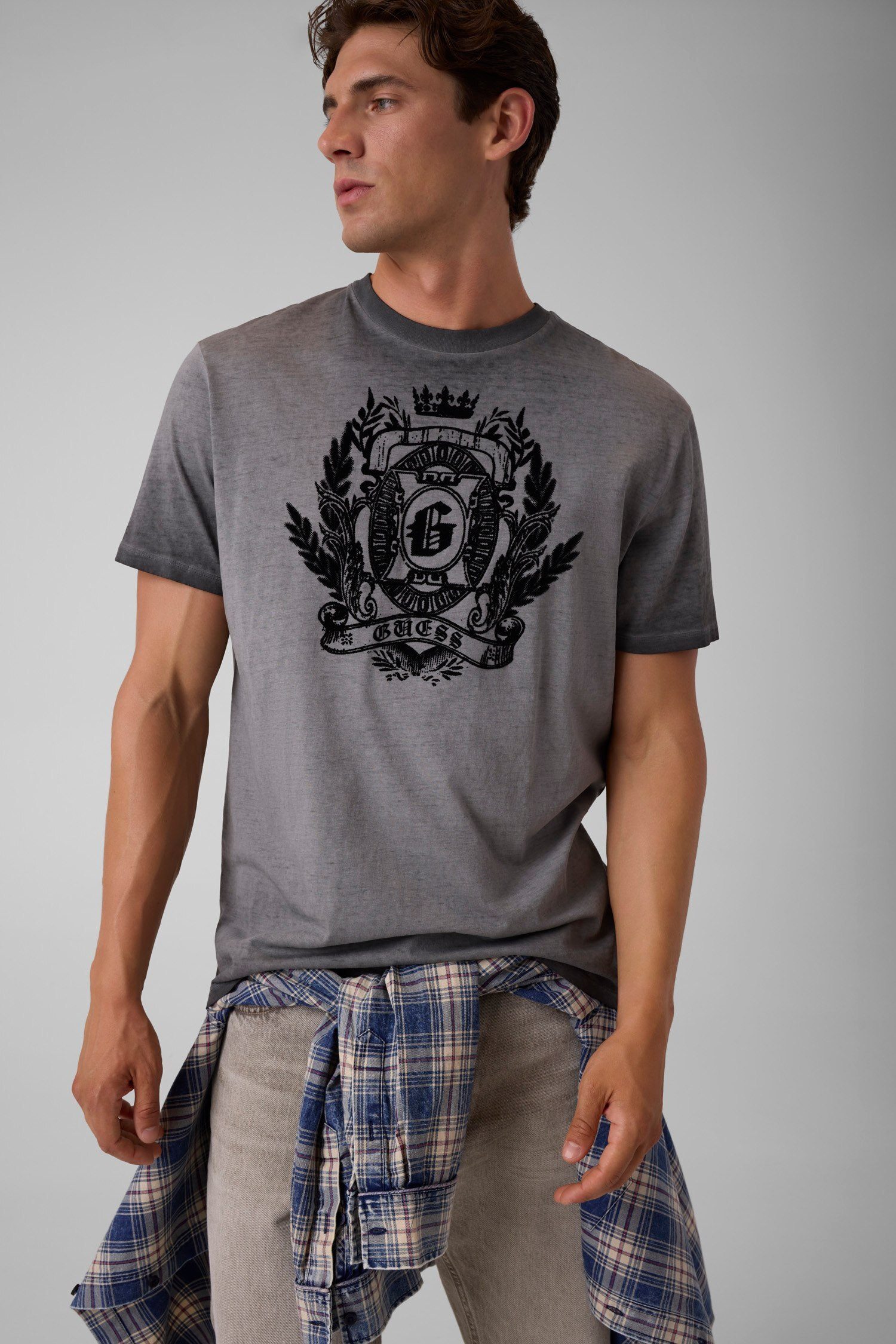 Guess T-Shirt Rundhalsausschnitt, reine Raumwolle, Regular Fit