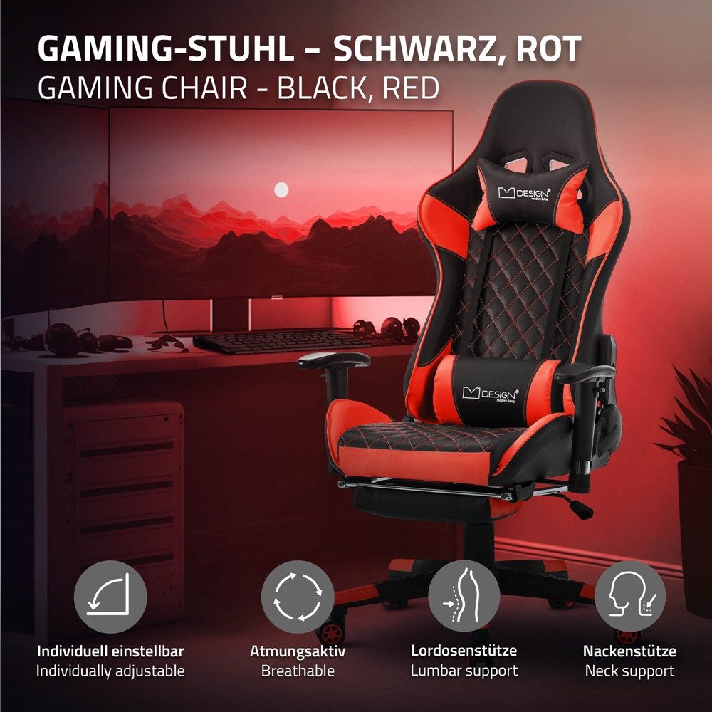 ML-DESIGN Bürostuhl Computerstuhl Schreibtischstuhl für Büro & Arbeitszimmer Drehsessel, Kunstleder Gaming Stuhl + 2 Kissen & Fußstütze ergonomisch anpassbar