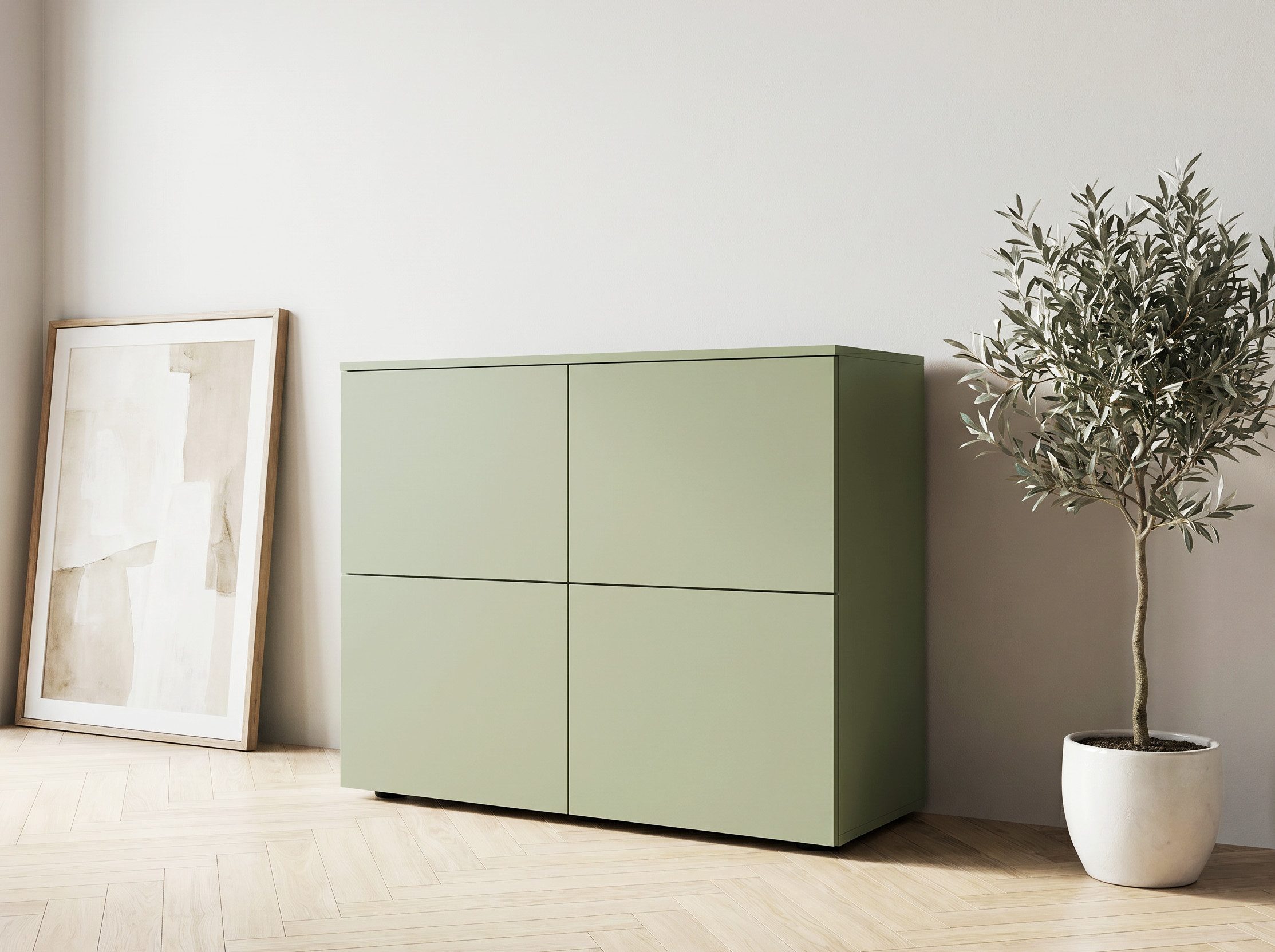 borchardt Möbel Kommode Rova, Sideboard mit 4 Türen, Breite 93 cm, 4-türig, Kommode mit viel Stauraum, salbeifarben