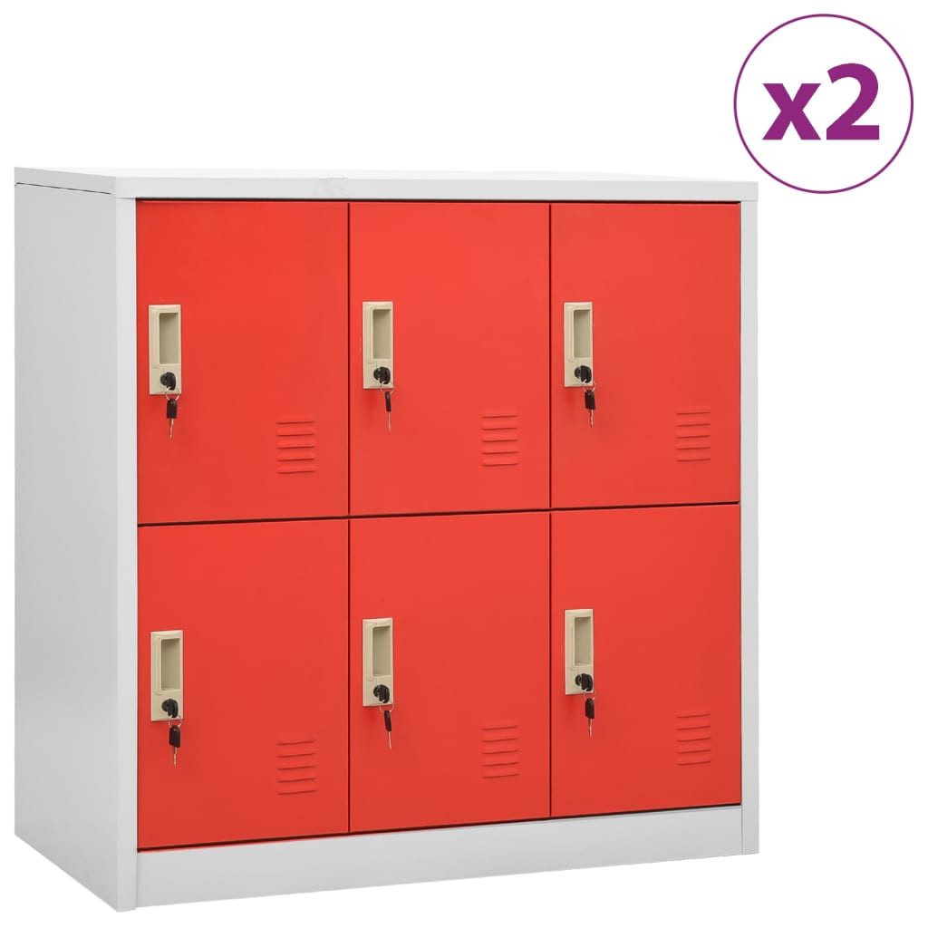 furnicato Kleiderschrank Schließfachschrank-Set 90x45x92,5 cm in Hellgrau und Rot aus Stahl