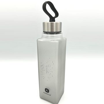 KASANOVA Trinkflasche PURE Wasserflasche Glas Premium Grau Auslaufsicher Glasflasche Wiederverwendbar Robust Indoor Outdoor, 420ml, mit Silikonschlaufe