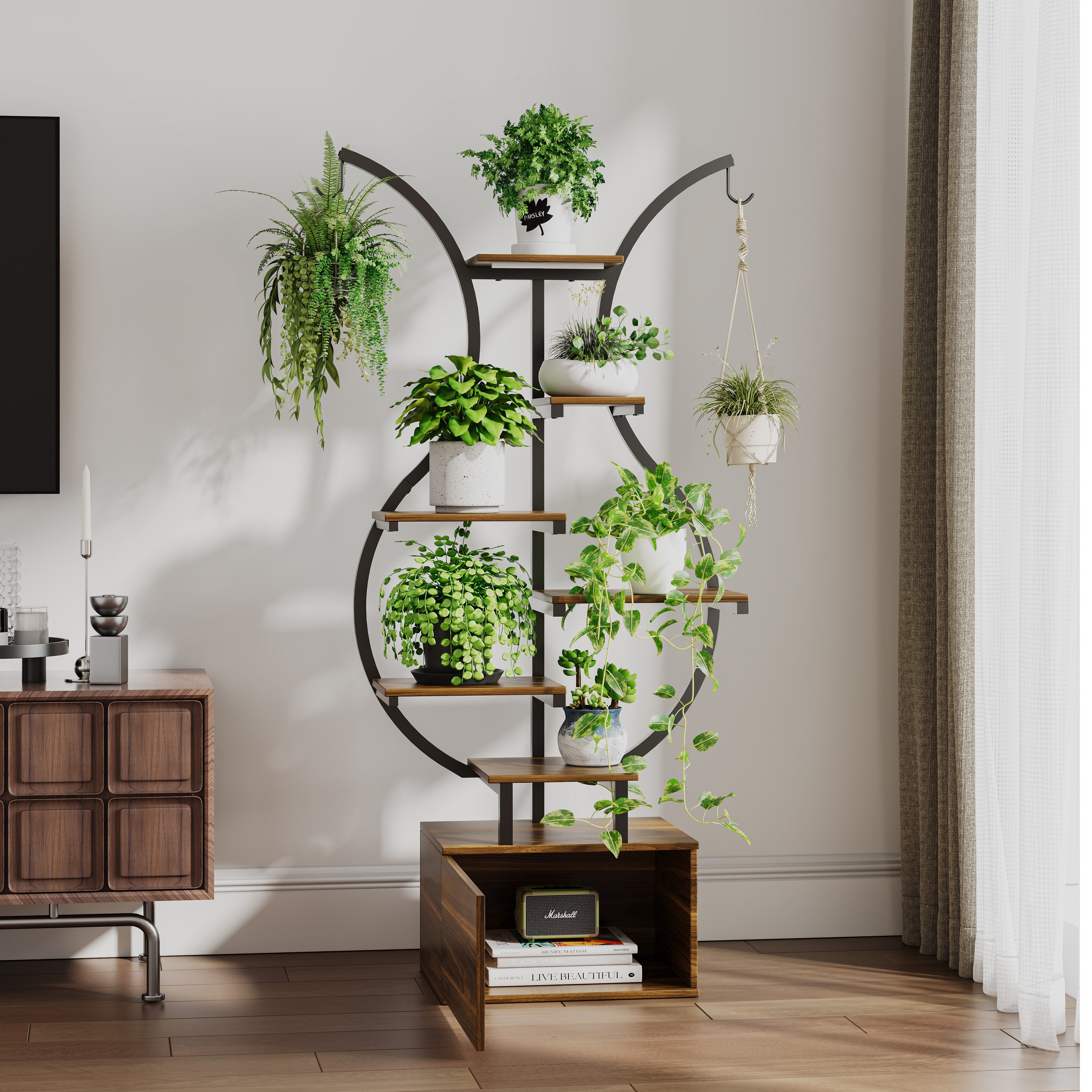 FUROKOY Blumenständer Pflanzenständer Pflanzenregal Blumenregal Outdoor Indoor, 6 Etagen,mit 2 Haken, für Balkon Deko Garten Wohnzimmer