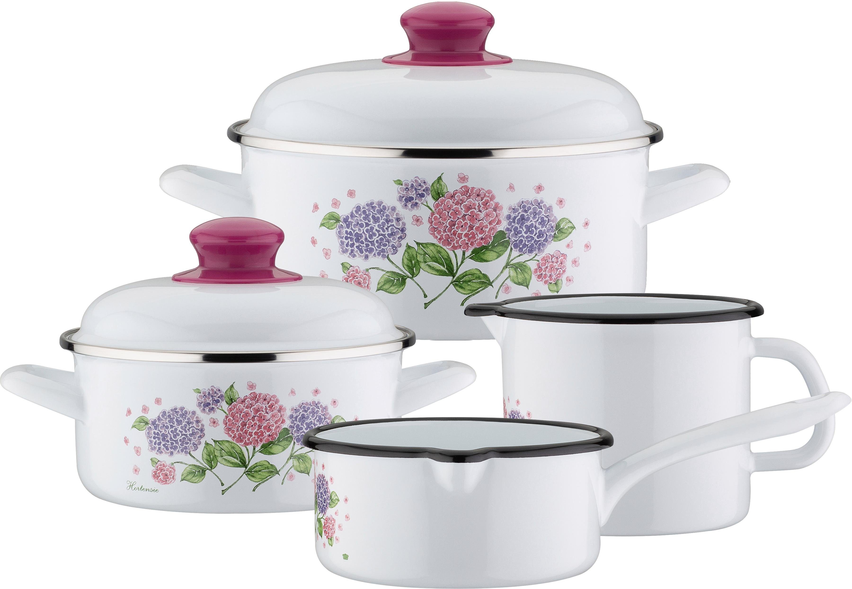 GSW Topf-Set Hortensie, Stahl-Emaille (Set, 6-tlg), Induktion