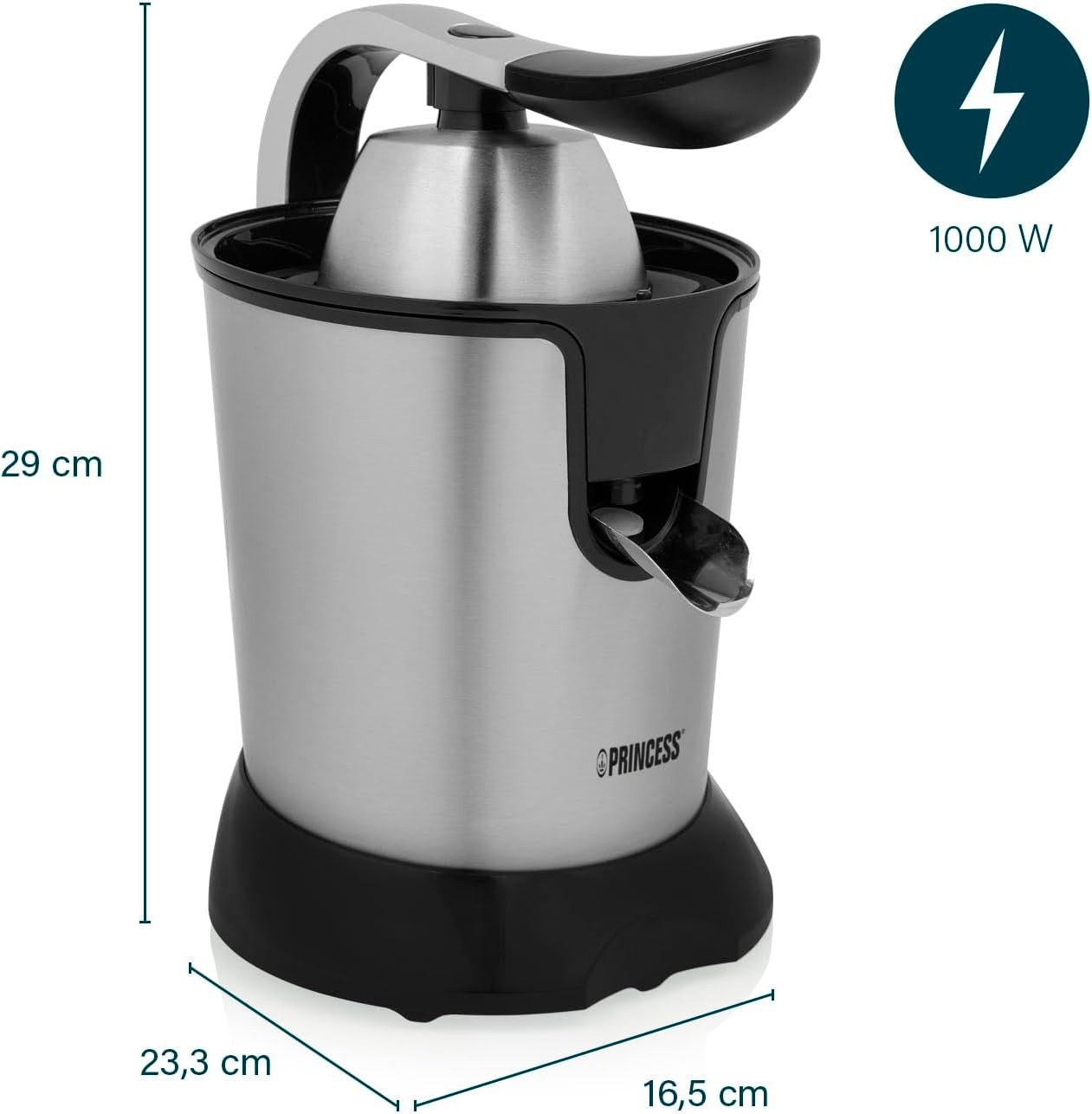 PRINCESS Zitruspresse Princess 201873 Zitruspresse – 1000 Watt – 2 Presskegel, 1000 W, 2 Presskegel – 1000 W