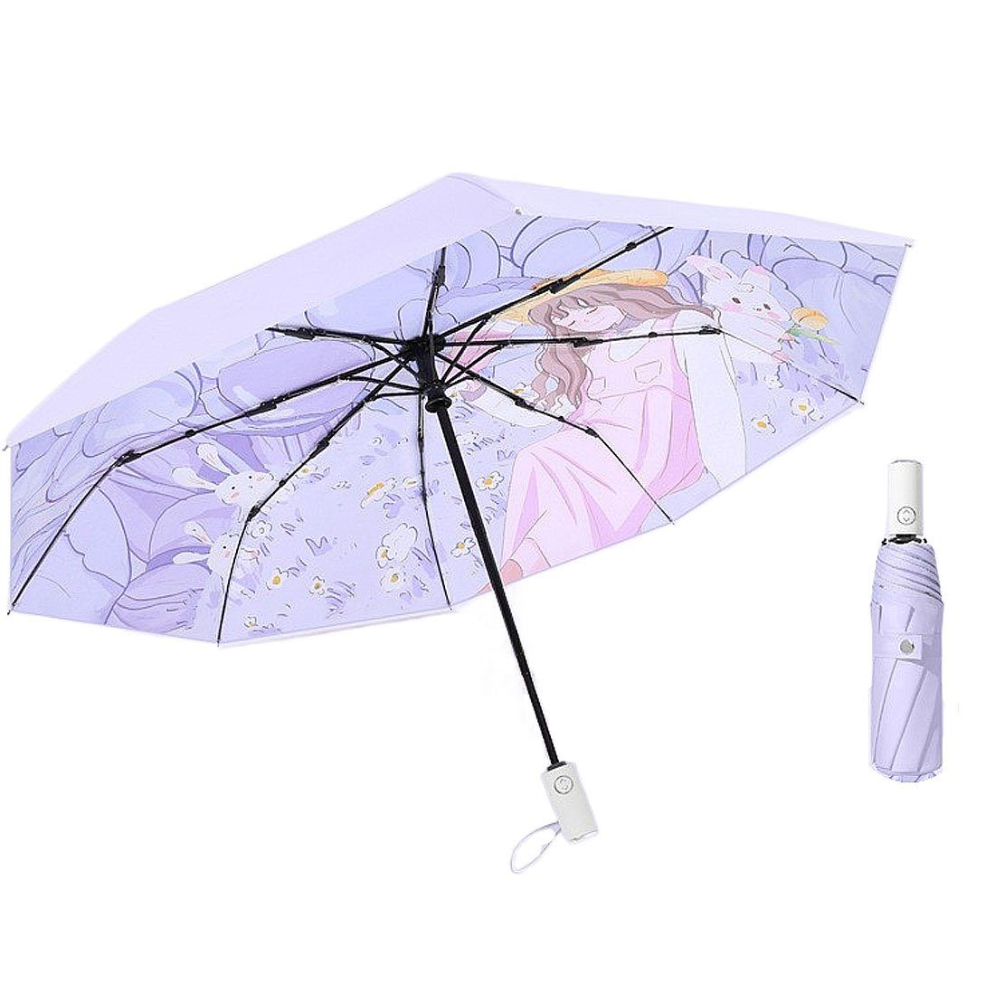 DÖRÖY Taschenregenschirm UV-Faltschirm, automatischer tragbarer Regenschirm,regenfest,winddicht Lila