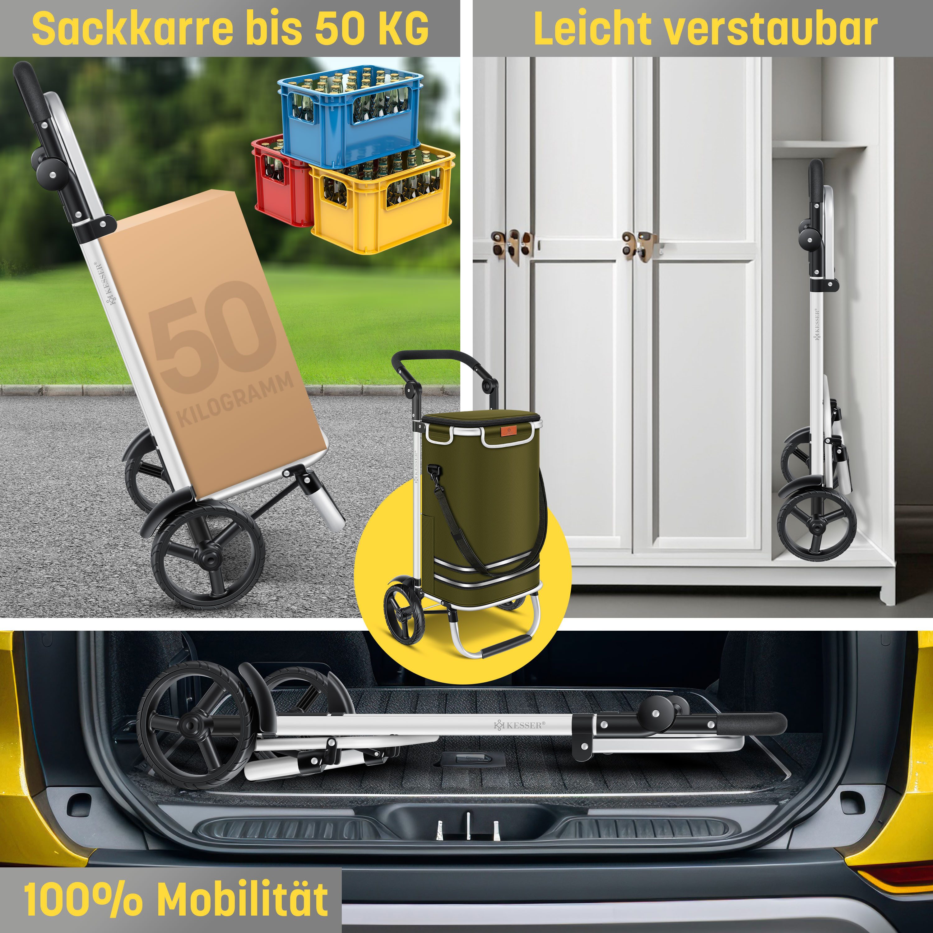 KESSER Einkaufstrolley, klappbar mit 56L Kapazität und belastbar bis 50 kg