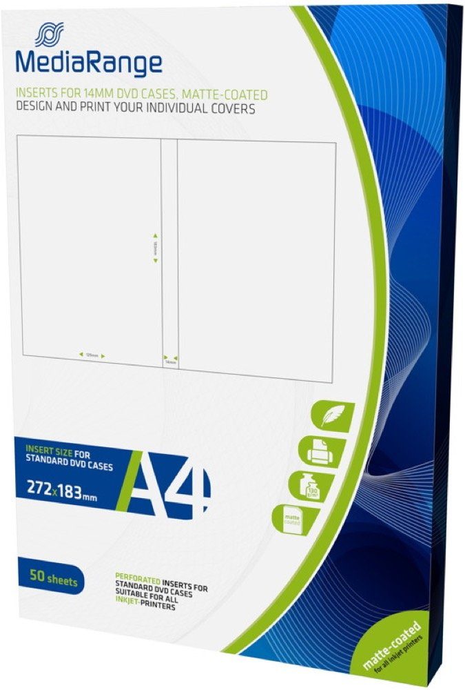 DVD-Hülle 50 Mediarange Inlay zum bedrucken für 14 mm DVD Hüllen