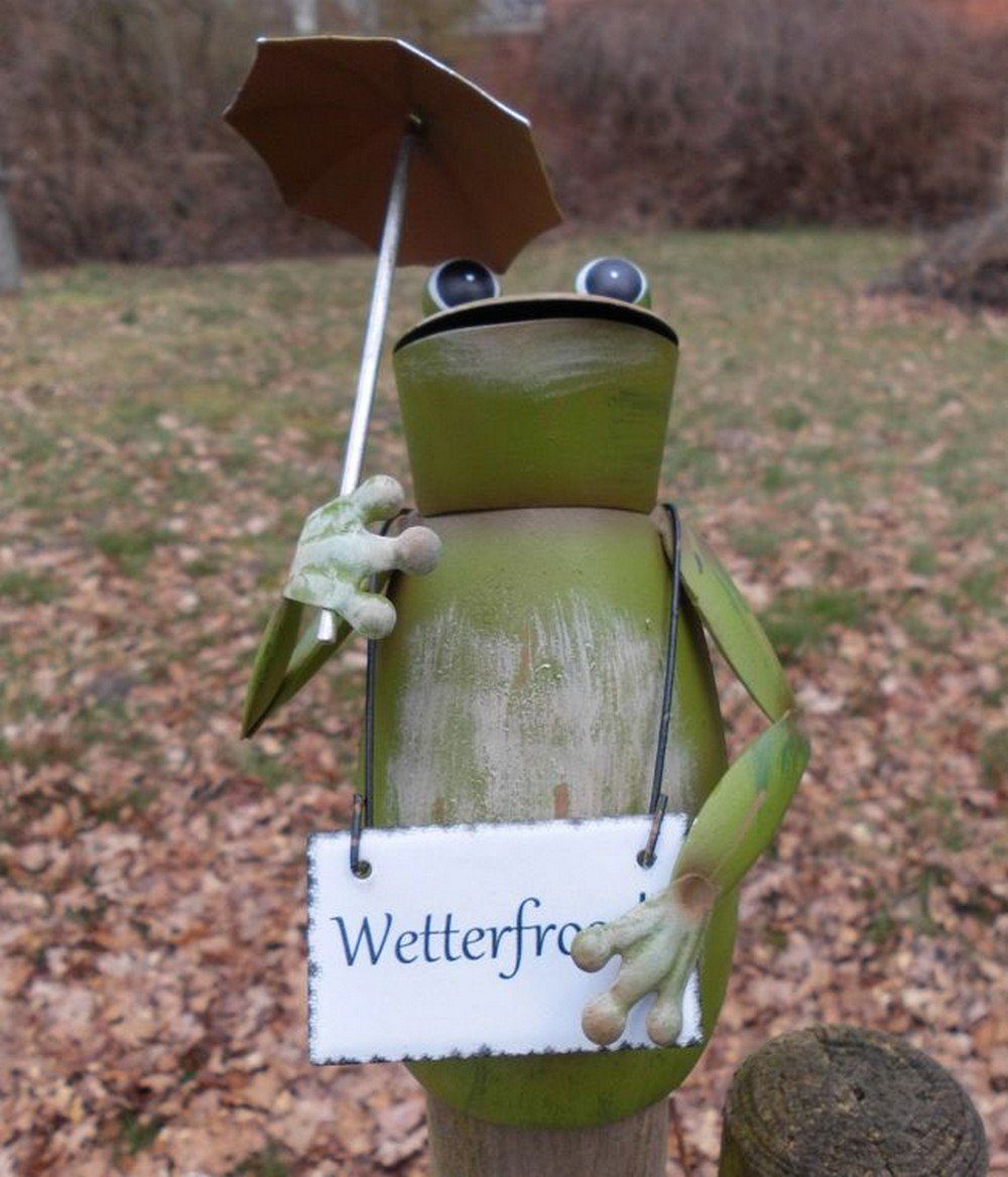 Gartendeko Wetterfrosch Dekofigur Schirm Zaunhocker St) (1 Deko-Impression mit Frosch Zaunfigur Schild