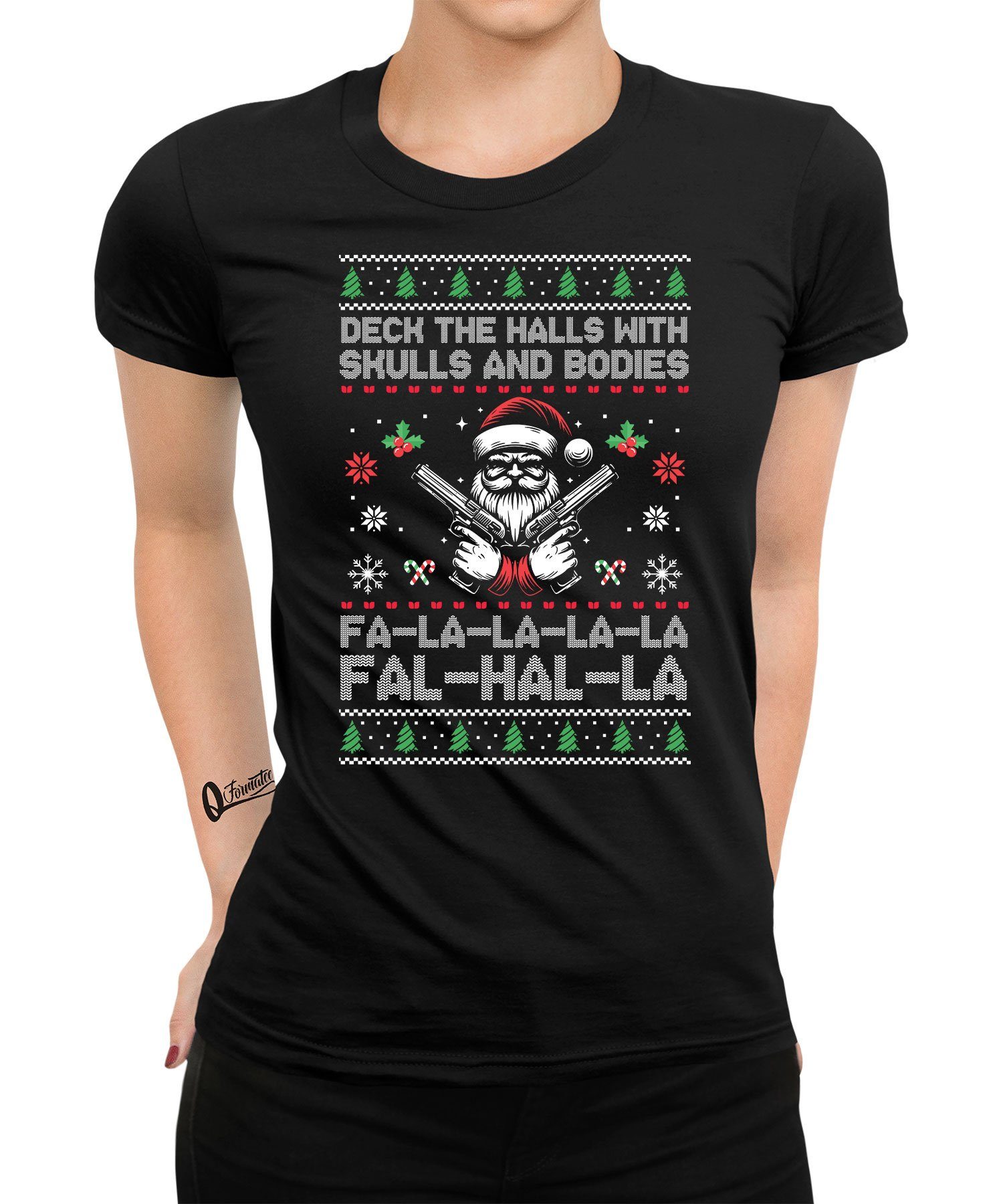 Fa-La-La-La Pistole Valhalla X-mas Kurzarmshirt Formatee (1-tlg) - Quattro Weihnachtsge Weihnachten Wikinger