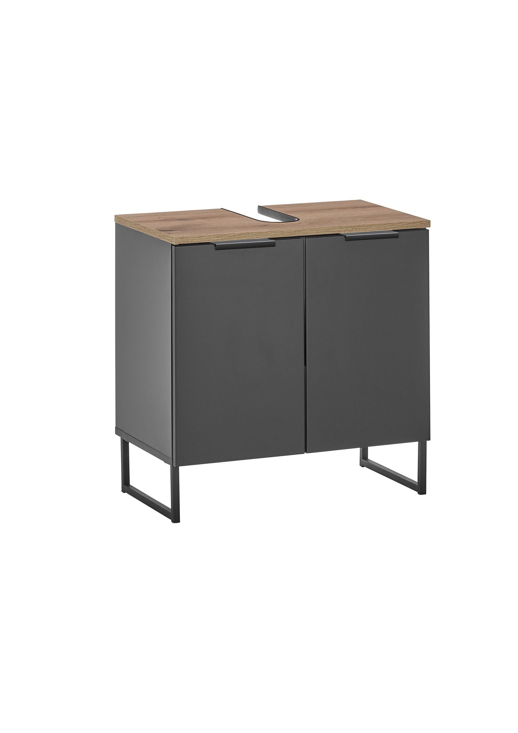 BEGA BBK Badezimmer-Set (3-tlg) in schwarz matt / Evoke Eiche Dekor - 120x195x35 (BxHxT), (3-tlg., bestehend aus: Waschbeckenunterschrank,Spiegelschrank, Hochschrank)