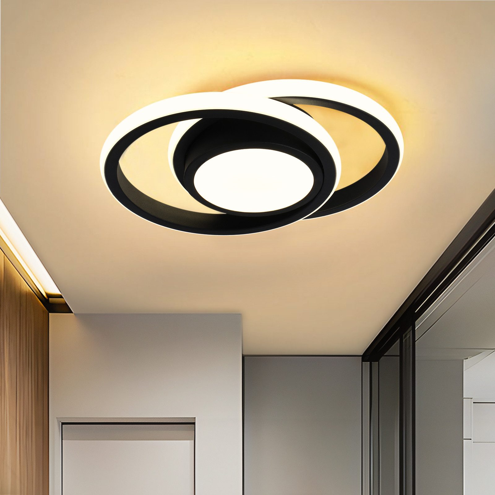JDONG LED Deckenleuchte Schwarz 30/32cm Deckenlampe 4000K 2000LM Neutralweiß Lampe, LED fest integriert, Tageslichtweiß, für Küche Balkon Flur Schlafzimmer Keller Ø30CM
