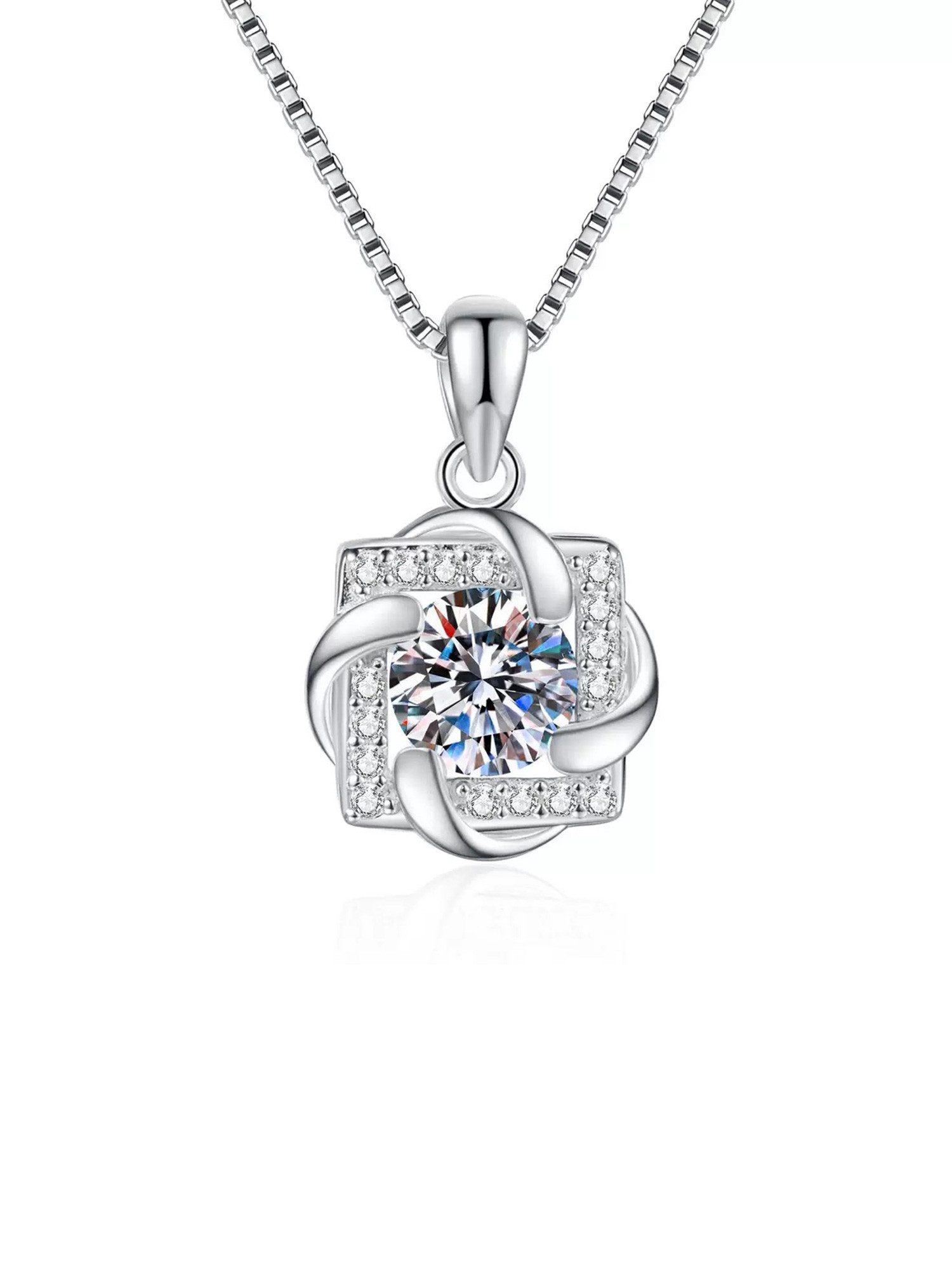 Staufergold Silberkette Moissanit Halskette „Eleganter Solitär“ 1 ct Silber, hypoallergen und wasserfest