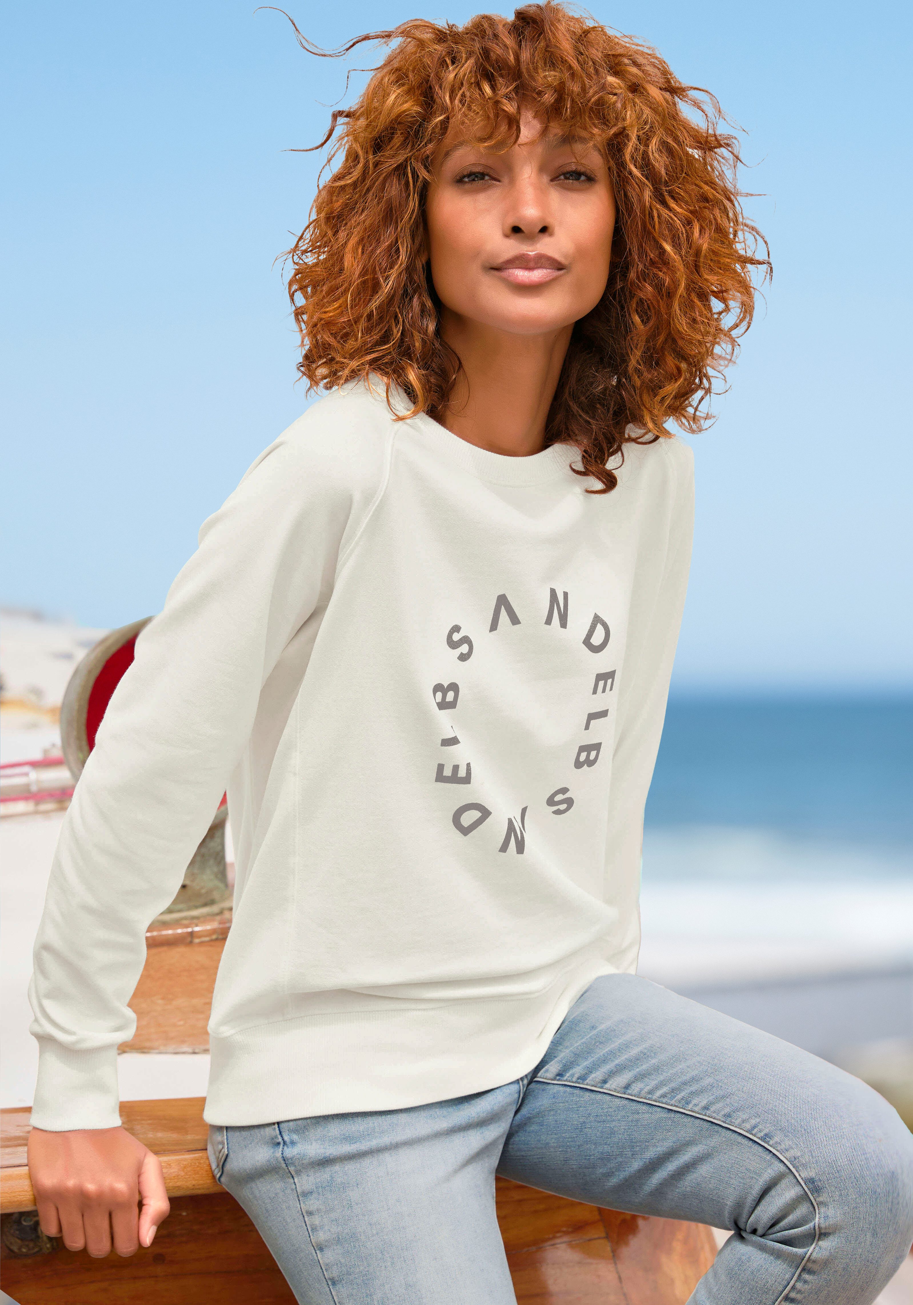 Elbsand Sweatshirt mit Frontprint, Rundhalsausschnitt, Printpullover, casual-sportlich
