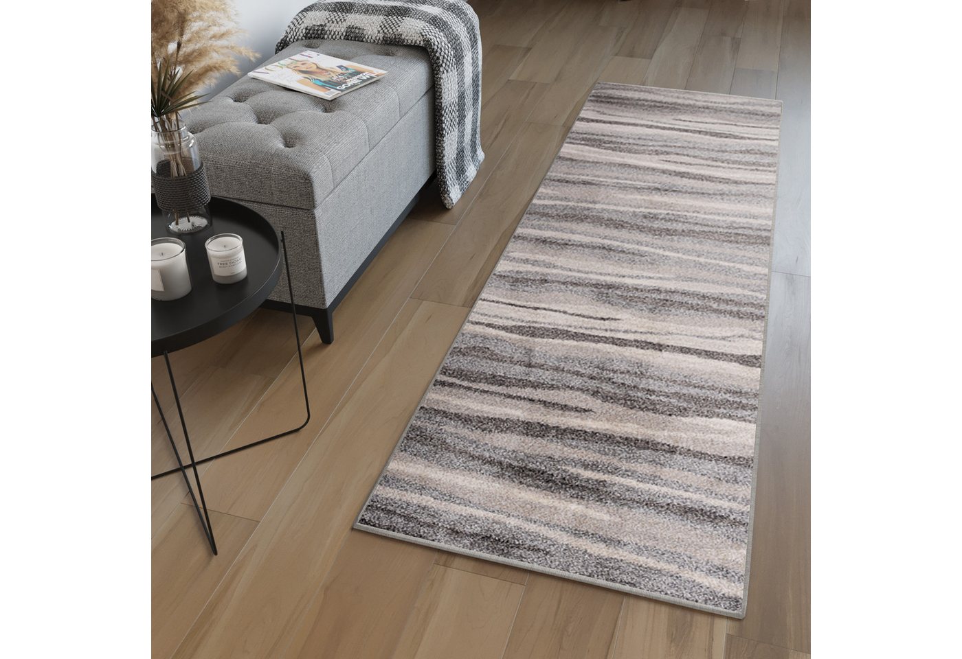Tapiso Läufer SARI, rechteckig, Höhe: 10 mm, Kurzflor, Streifen und Wellen, Meterware, Flur