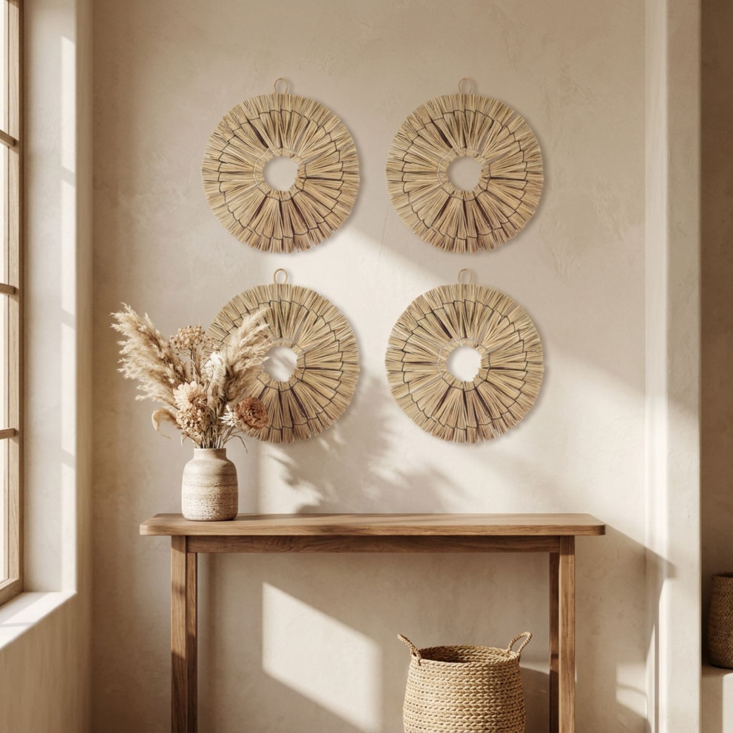 Marrakesch Orient & Mediterran Interior Wanddekoobjekt Wanddekoration aus Rattan gefertigt im modernen Design, in Beige 22 cm (1 St), Handarbeit – Bild 2 von 5