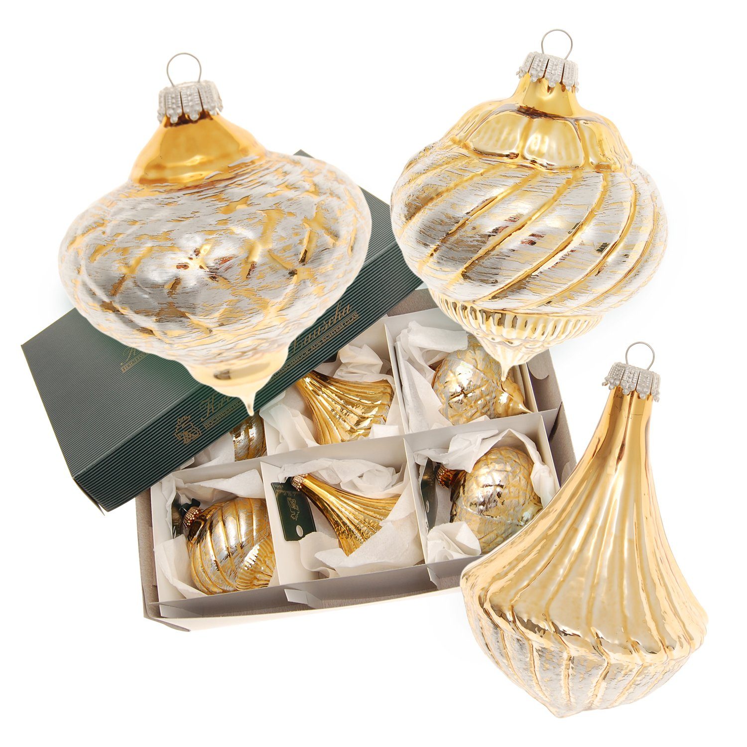 Christbaumschmuck Glaskugelset \"Barock Xmas\", 6-teilig, gold/silber, 2x3 untersch.