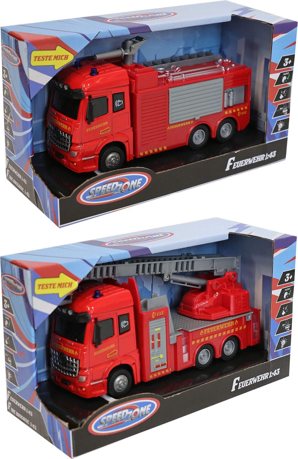 Vedes Spielzeug-Auto Speedzone Feuerwehr-Fahrzeug mit Licht & Sound - Spielzeugauto für Kin