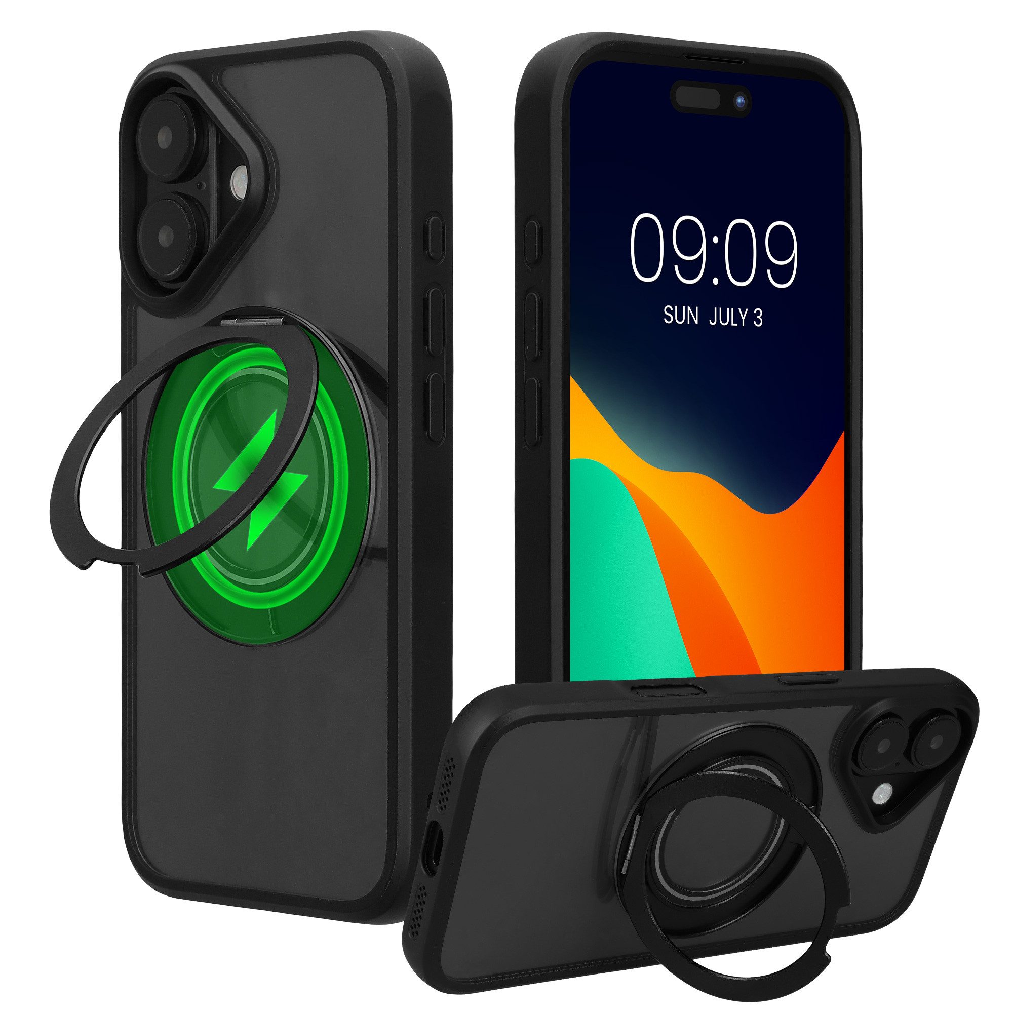 kalibri Smartphone-Hülle Schutzhülle Ringhalter für Apple iPhone 16 Hülle, Kickstand 360° Ringhülle kompatibel mit MagSafe