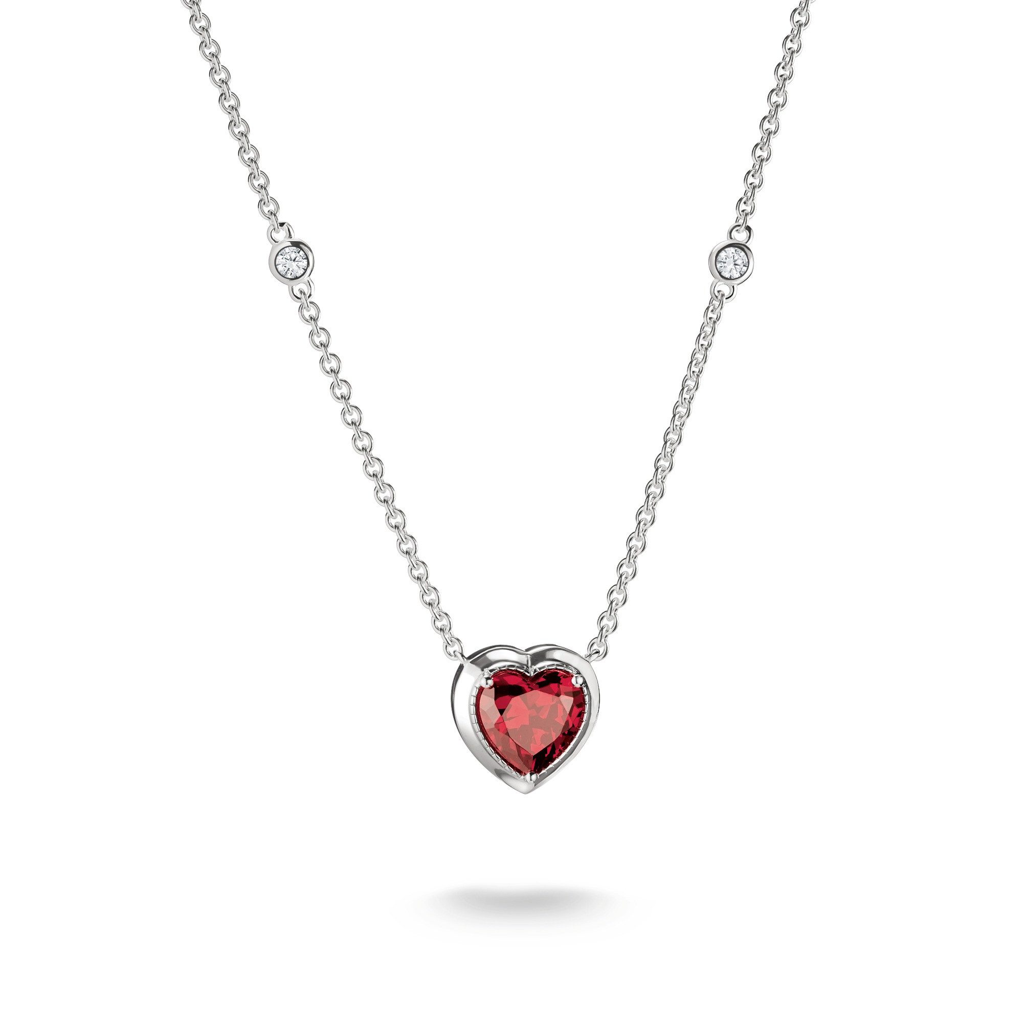 Kette mit Anhänger Halskette-Anhänger Herz Rot Elyndra Silber KE2365-051-10