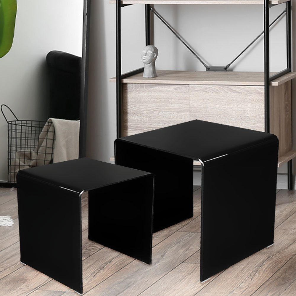 Set schwarz Modern Glas Beistelltisch, Wohnzimmertisch Tisch Beistelltisch etc-shop
