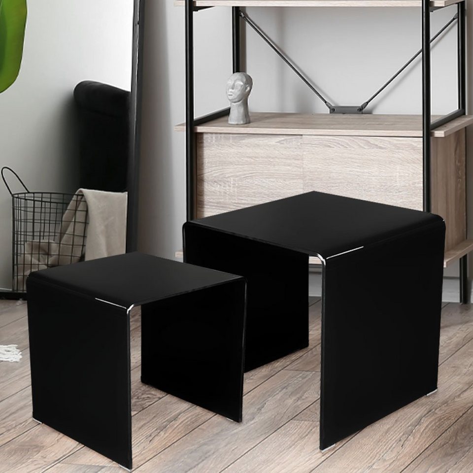 etc-shop Beistelltisch, Beistelltisch Tisch Set Modern Wohnzimmertisch Glas  schwarz